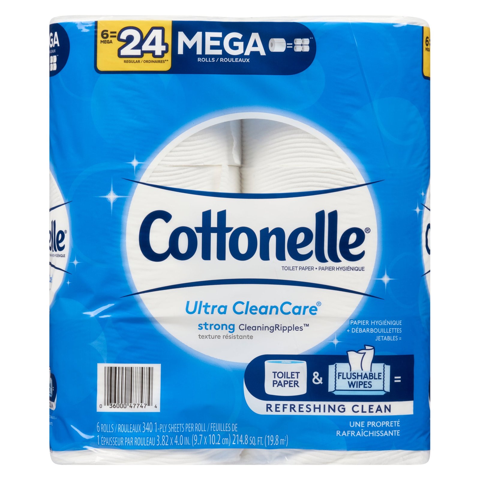 Cottonelle Ultra CleanCare 1-Ply Strong Ripple Toilet Paper, 6-Pack