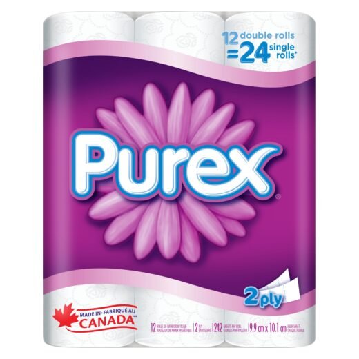 Purex 2-Ply Hypoallergenic Bathroom Tissue, 9.9-cm x 10.1-cm, 12-Pack