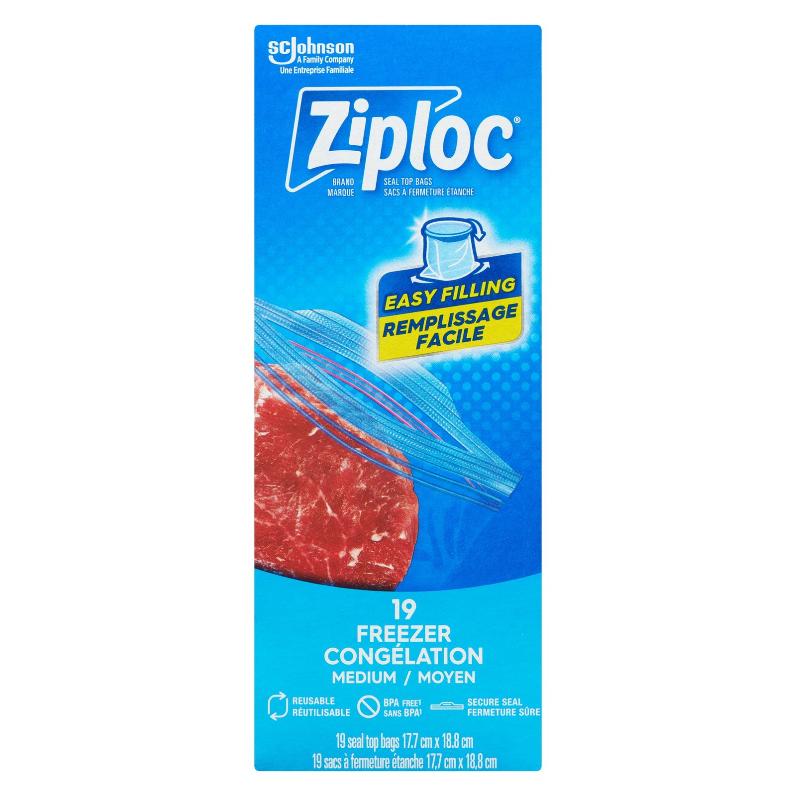 Ziploc Microwave Safe Freezer Bags with Double Seal and Easy Open Tabs, Medium, 19-Pack