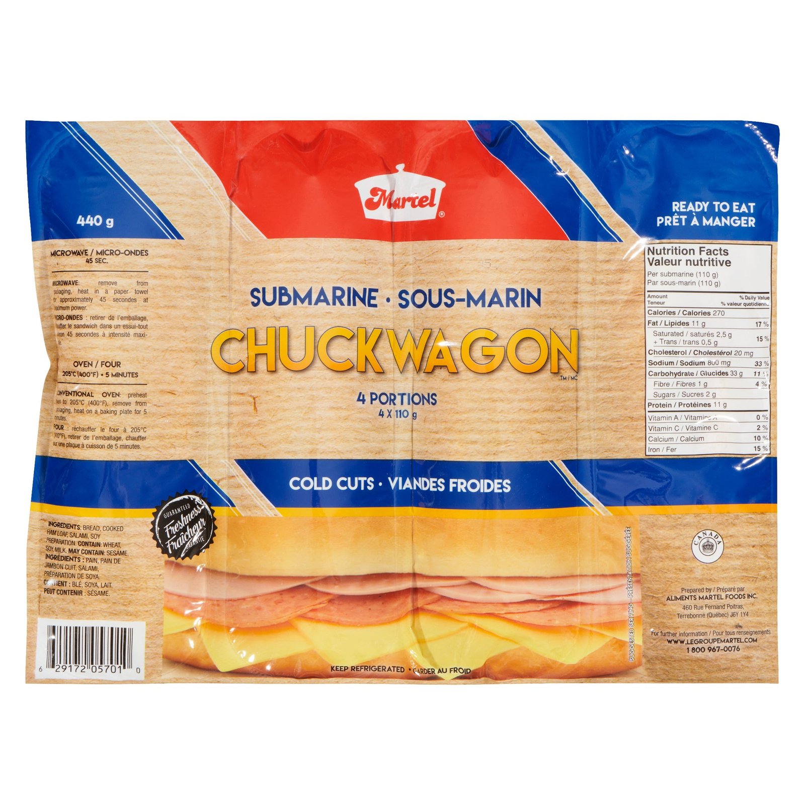 Martel Cold Cuts Submarine Chuckwagons, 4-Pack, 440-g