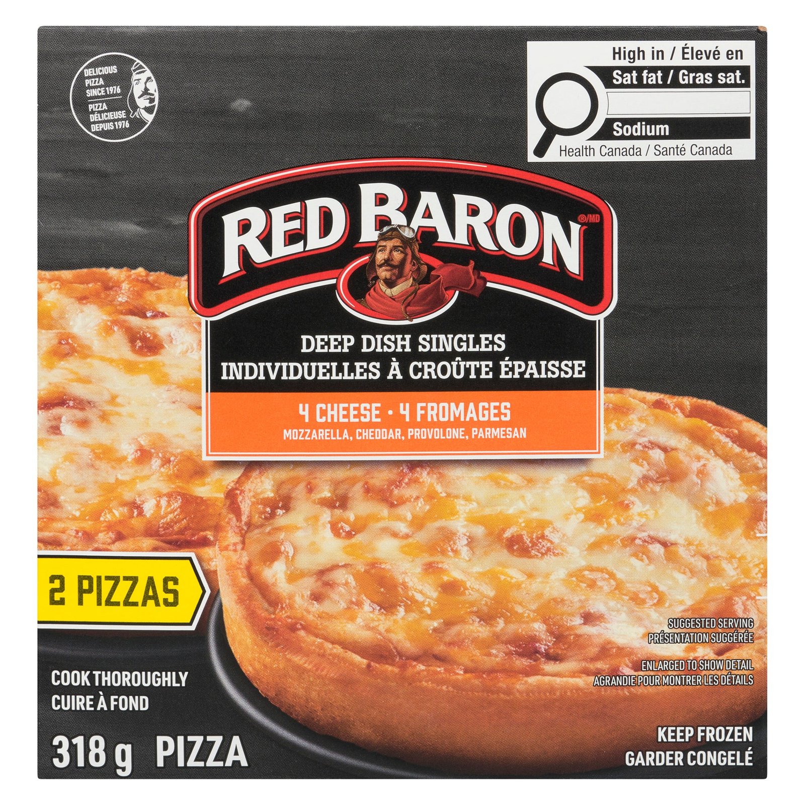 Red Baron Pizza Deep Dish Singles 4 Cheese 2-Pizzas, 318 g
