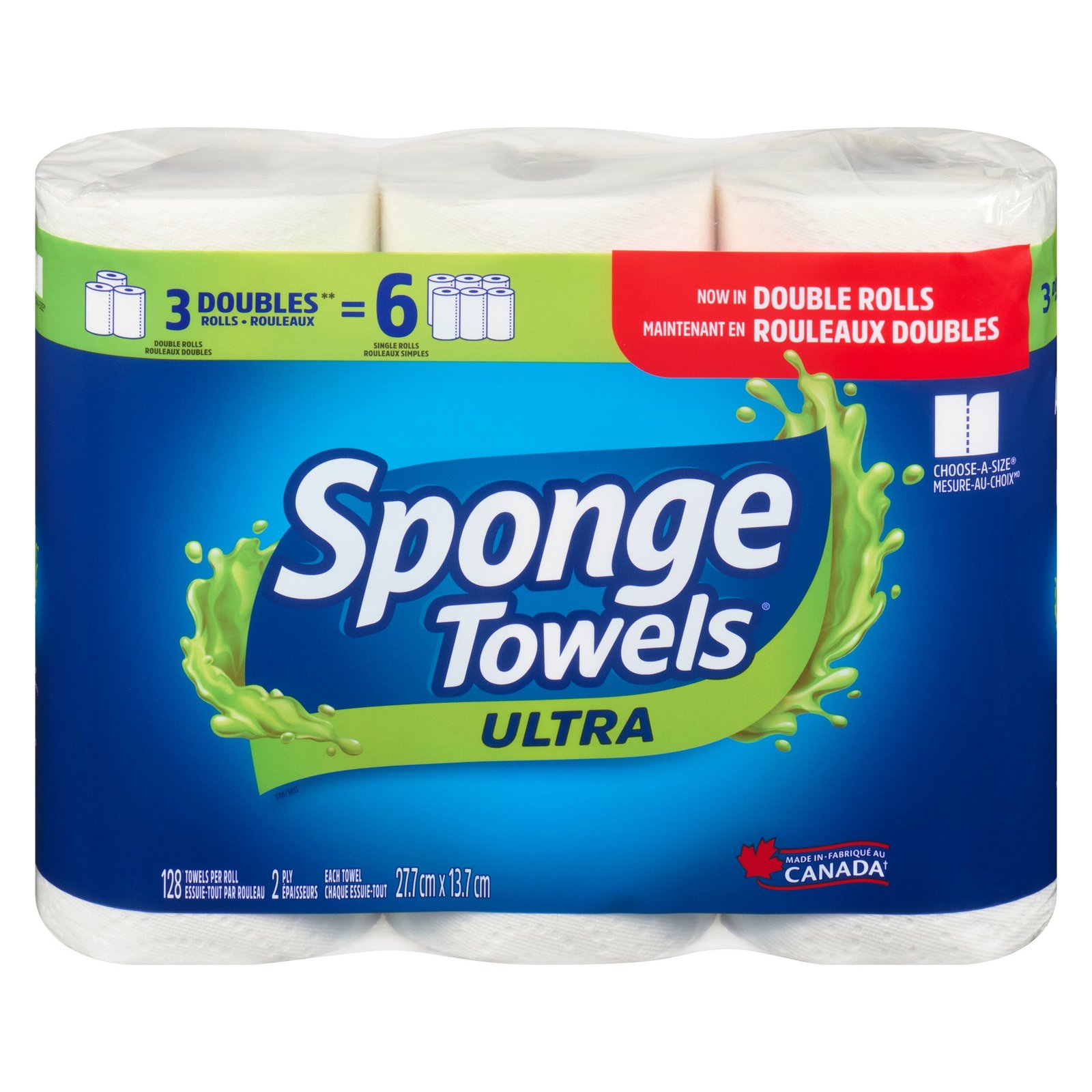 SpongeTowels Ultra 2 Ply Rolls, 3-Pack