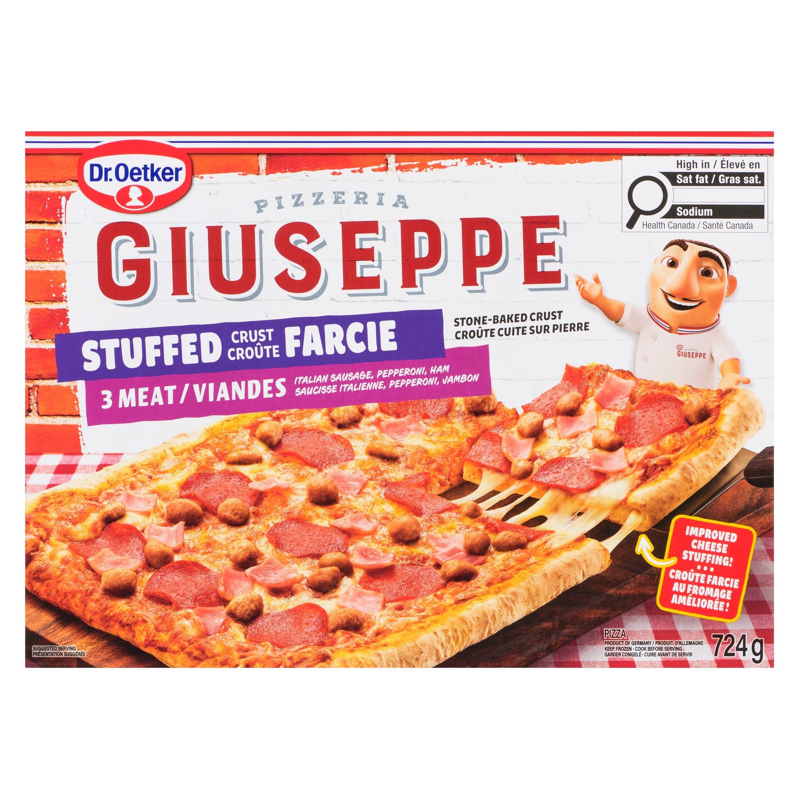 Dr. Oetker Giuseppe Pizzeria Pizza Stuffed Crust 3 Meat, 724 g