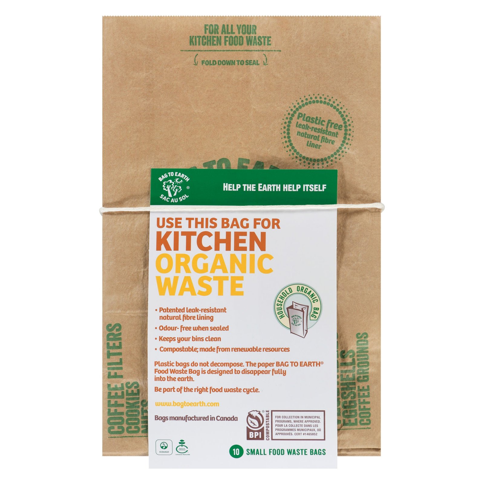 Bag to Earth Leak-Proof Biodegradable Food Waste Bag, Small, Brown