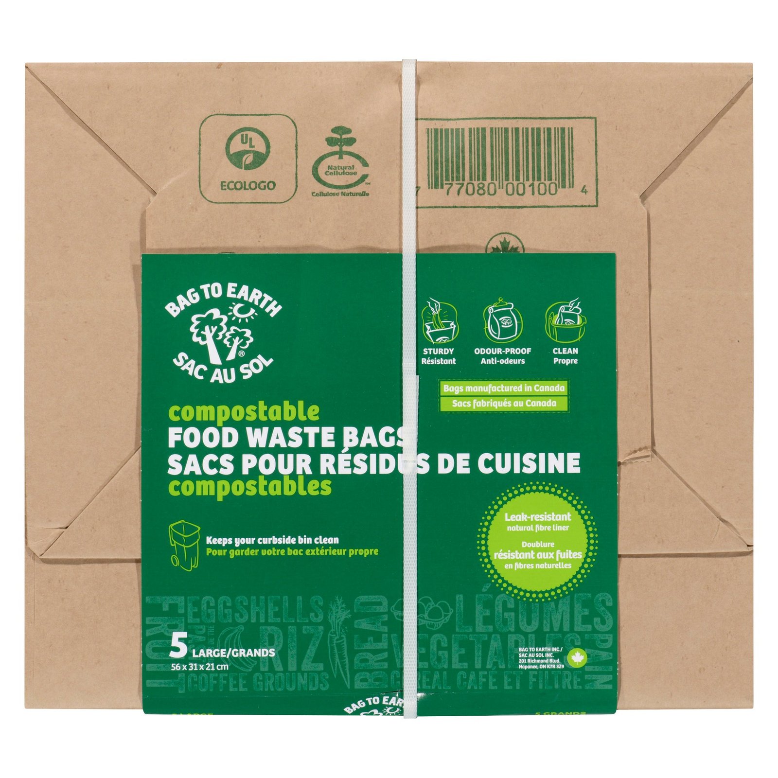 Bag to Earth Compostable and Biodegradable Food Waste Bag, Large, Brown