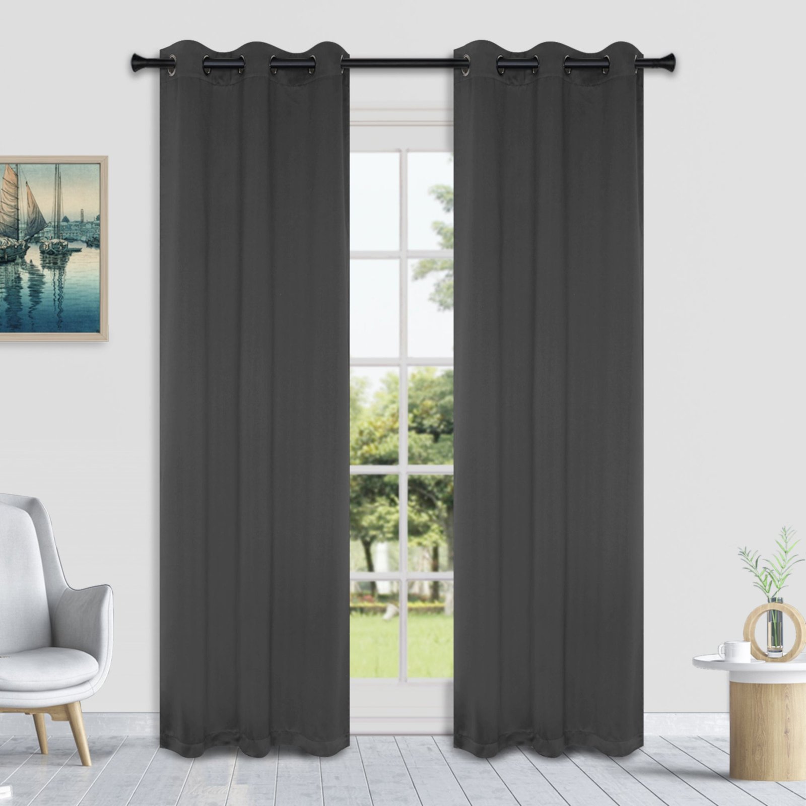 HomeStyles Blackout Curtain, Charcoal, 52-in x 84-in.