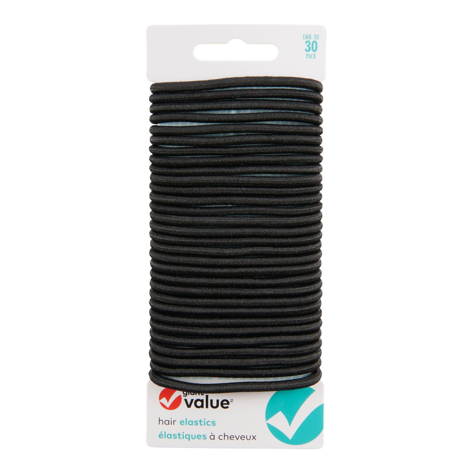 Giant Value Black Hair Elastics, 30-Pack