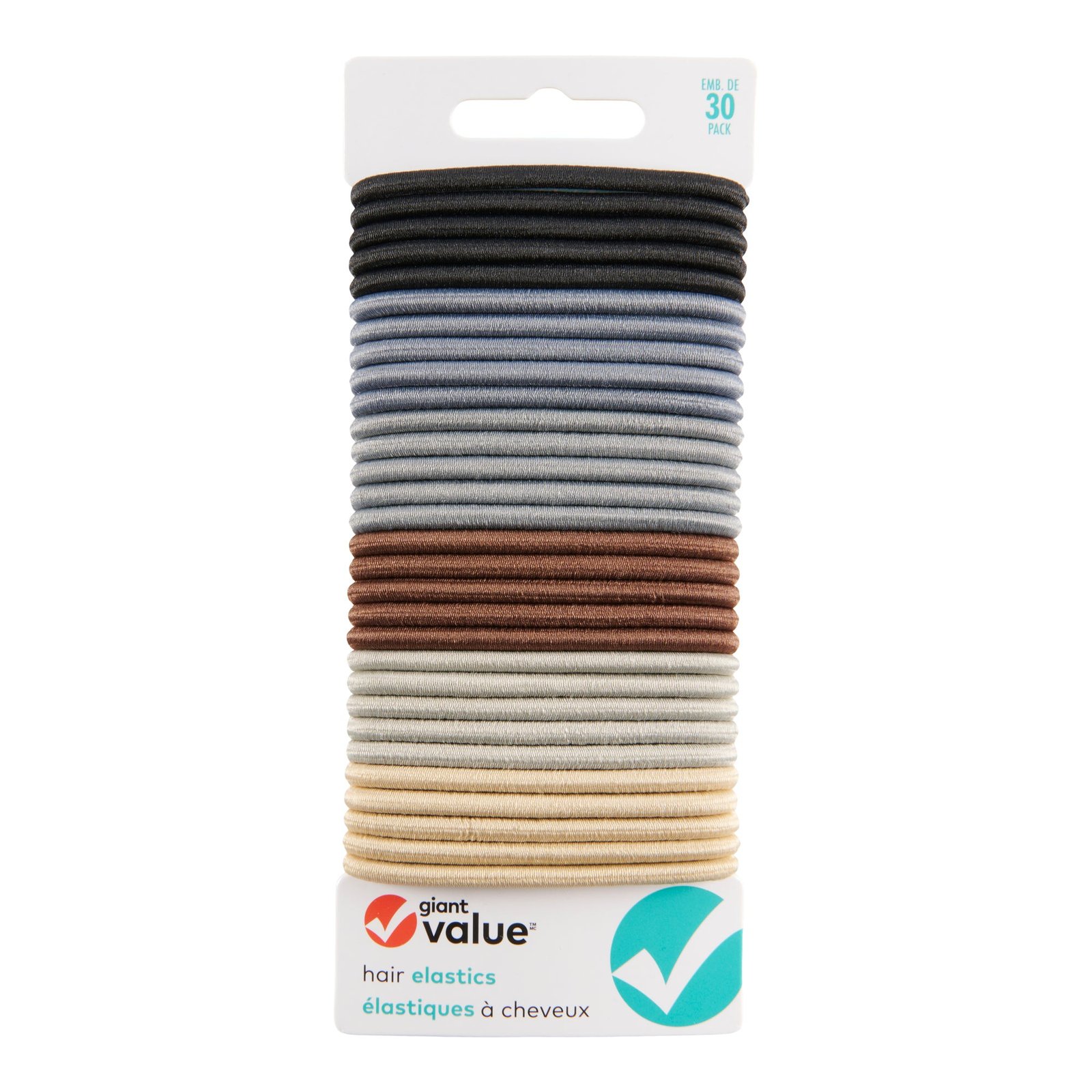 Giant Value Hair Elastic Assortment, 30-Pack