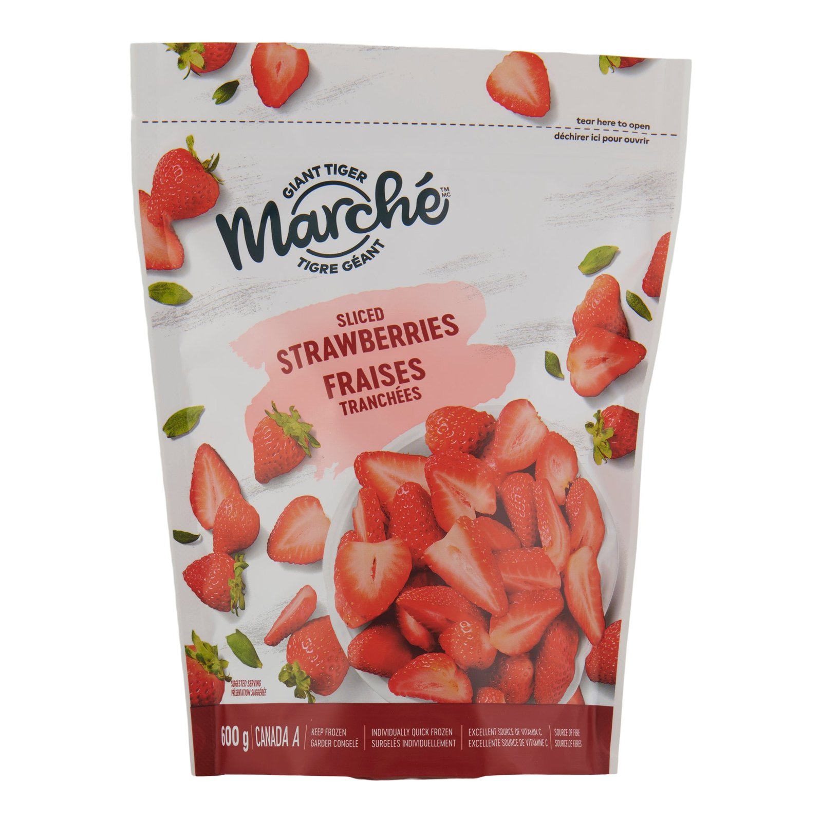 Giant Tiger Marché Frozen Sliced Strawberries, 600-g