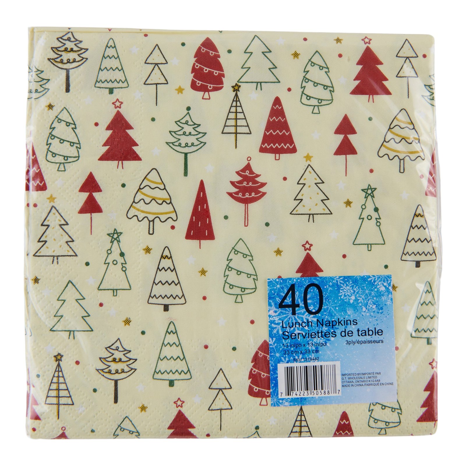 Festive Holiday Luncheon Napkins, 40-Pack