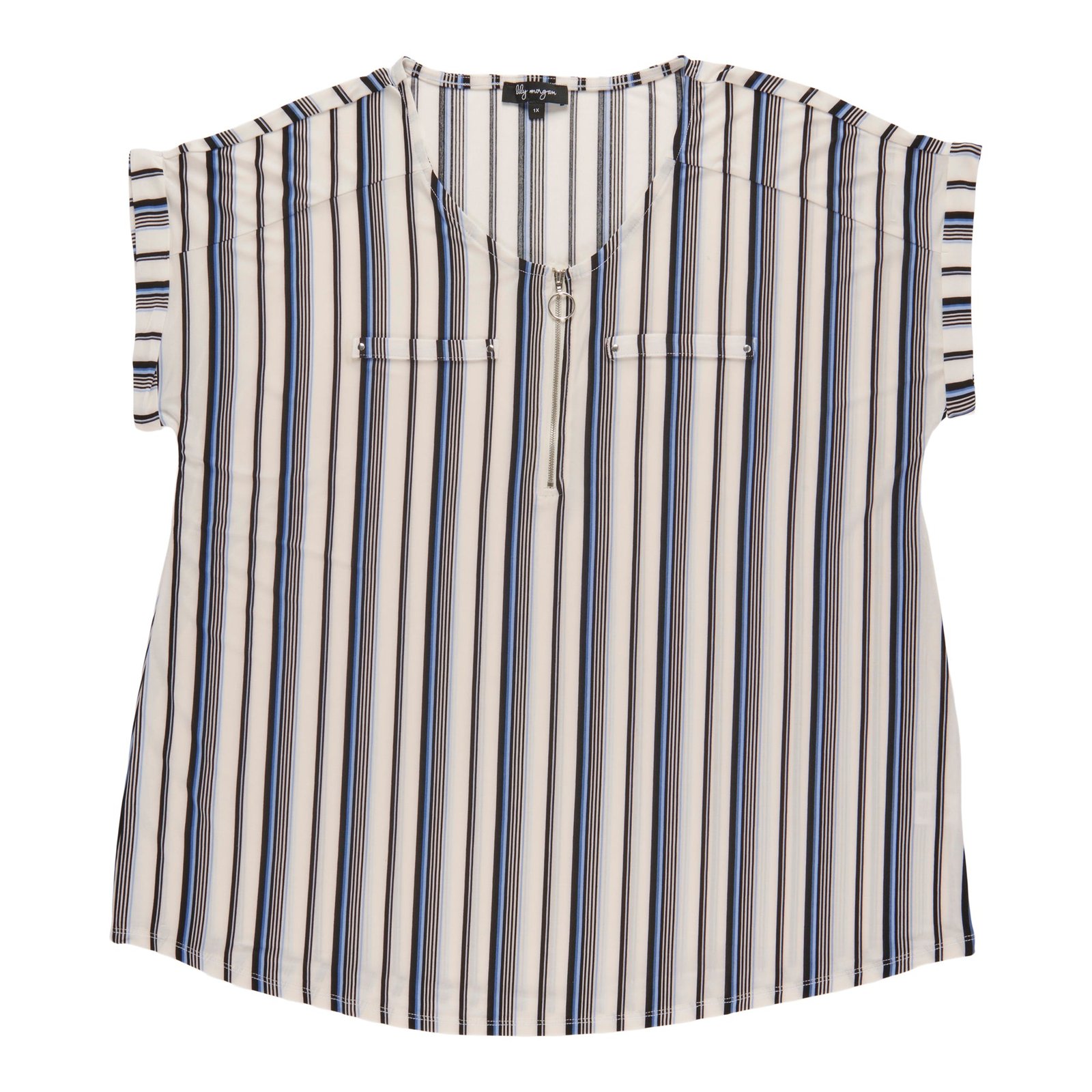 lily morgan Women's Plus V-Neck Zip Front Blouse