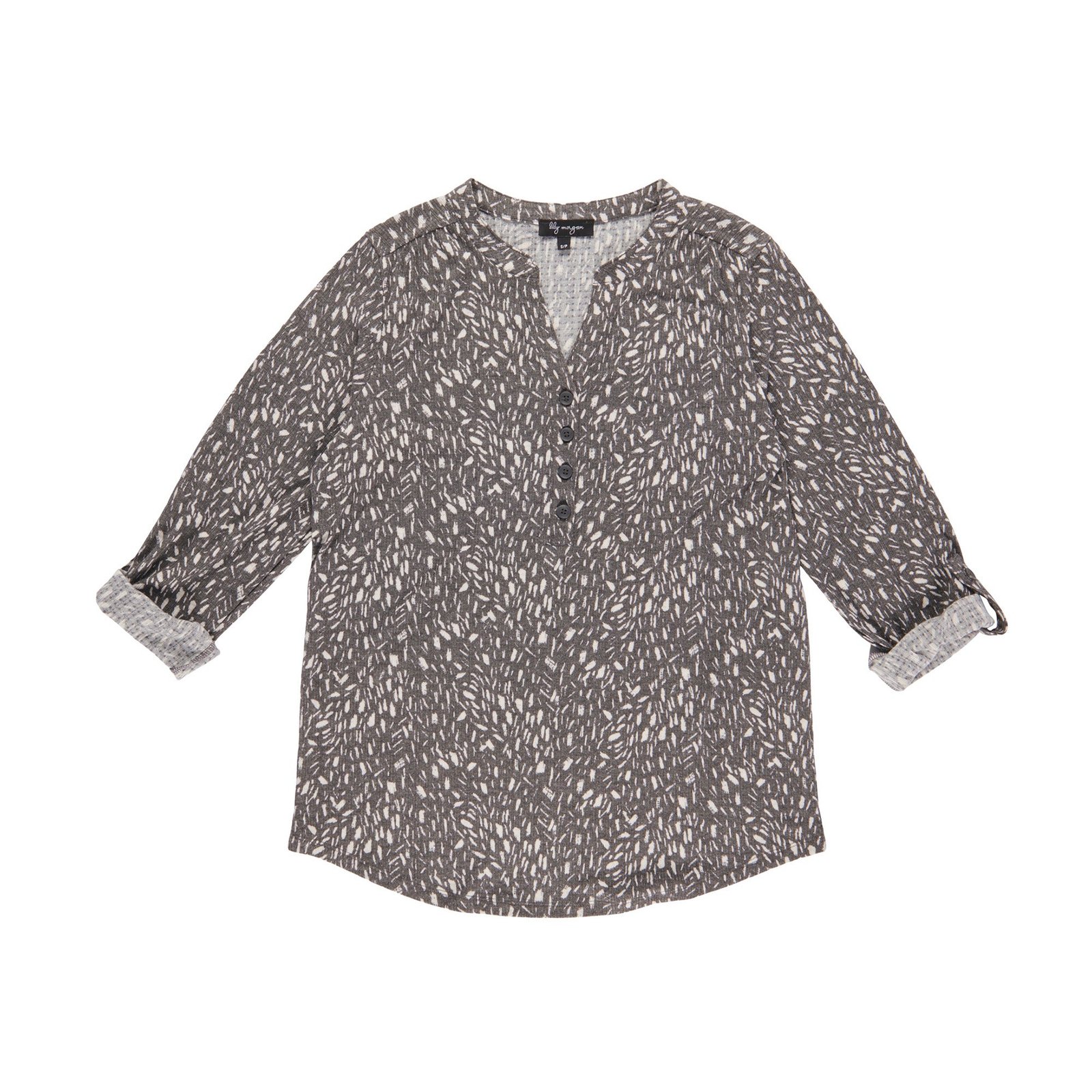 lily morgan Women's Printed V-Neck Button Blouse