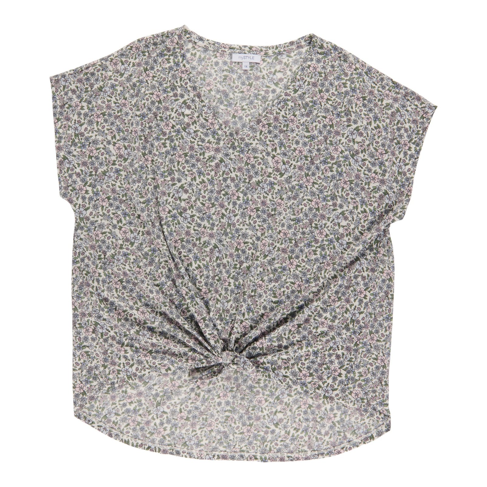 mySTYLE Women's Plus Seaside Linen V-Neck T-Shirt