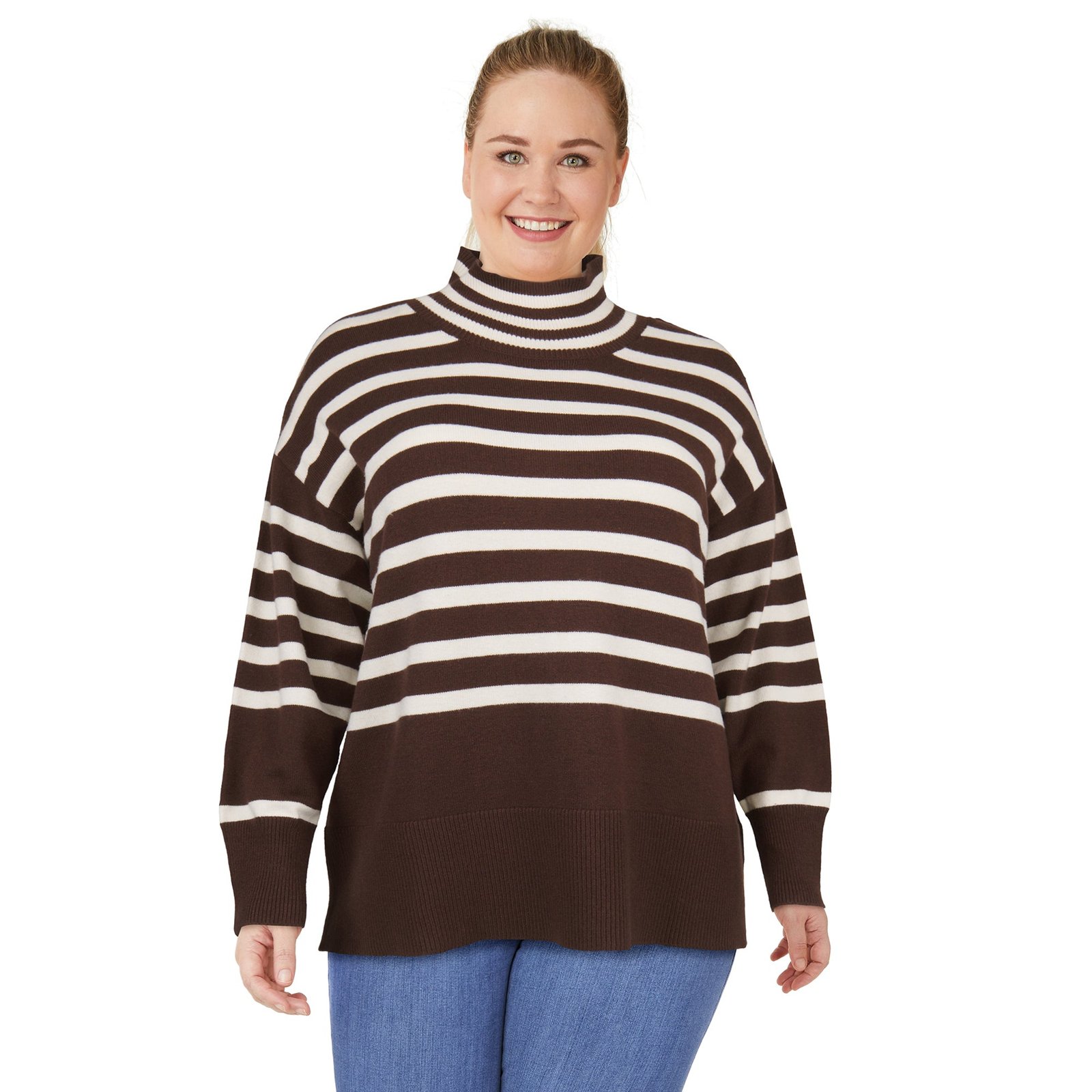 lily morgan Women's Plus Striped Turtleneck