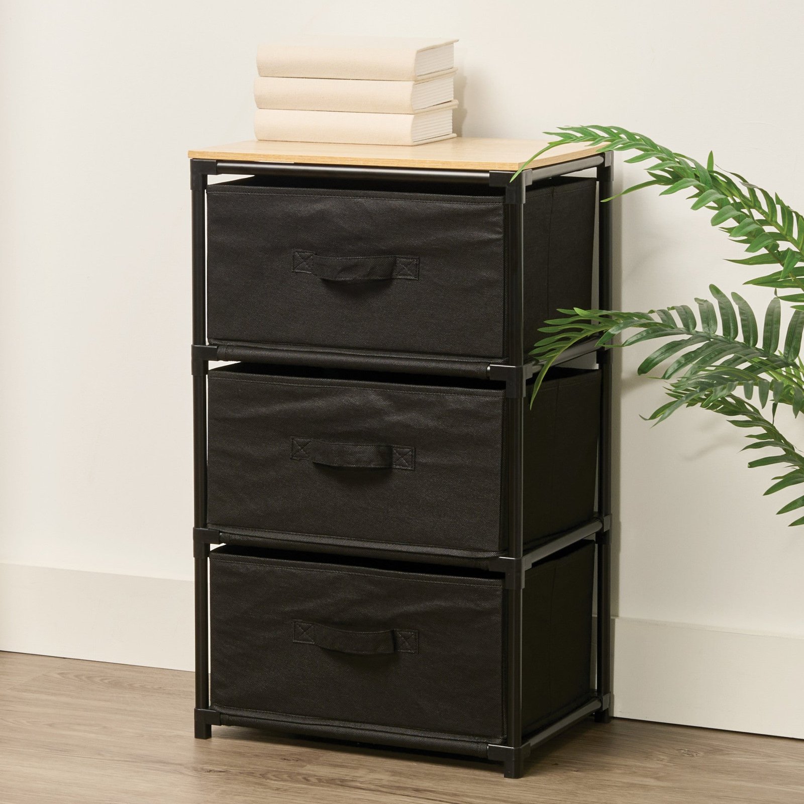 3 Drawer Storage Cabinet, Black, 15.7-in x 12-in x 27-in.