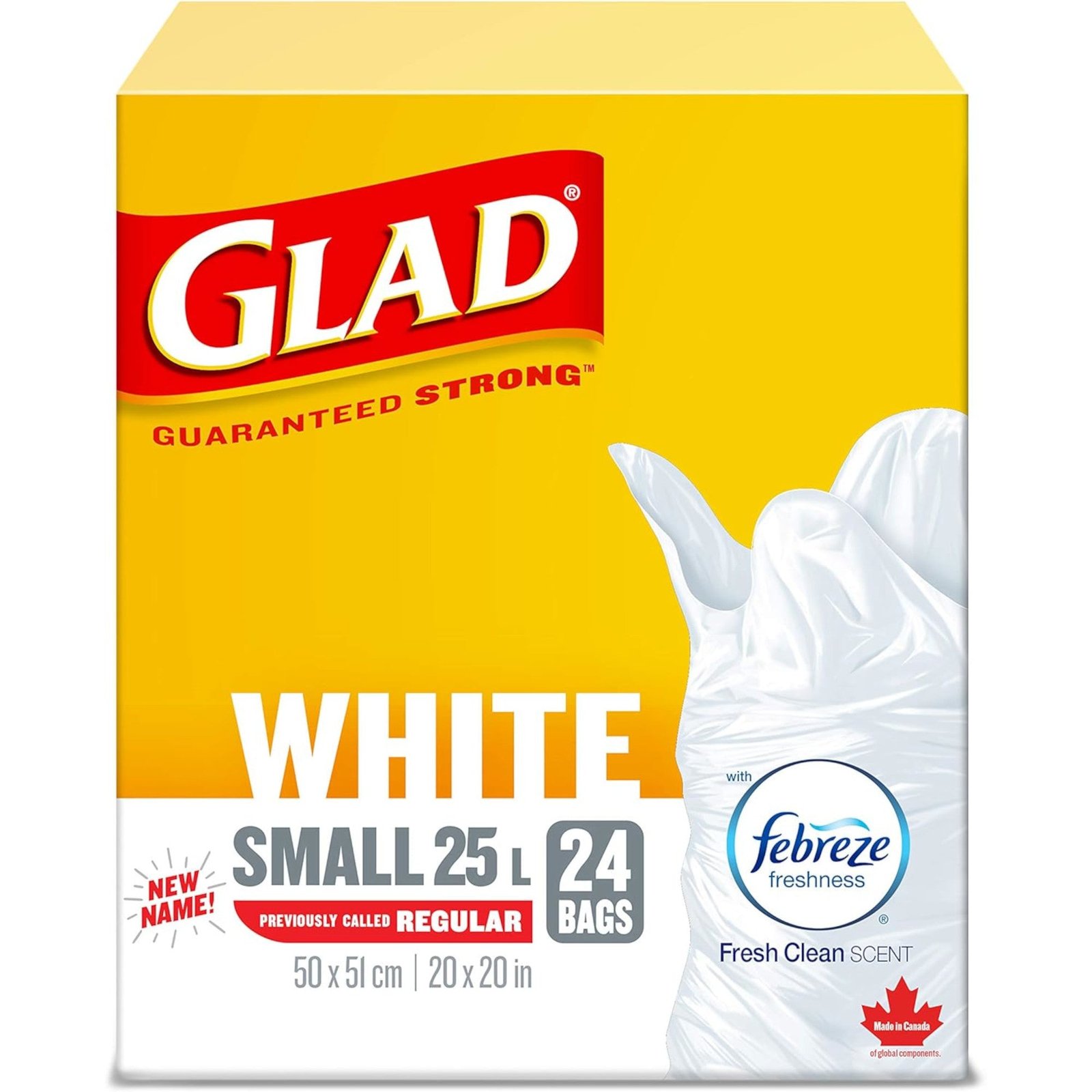 Glad Kitchen Small White Garbage Bags with Febreze, 24-Bags