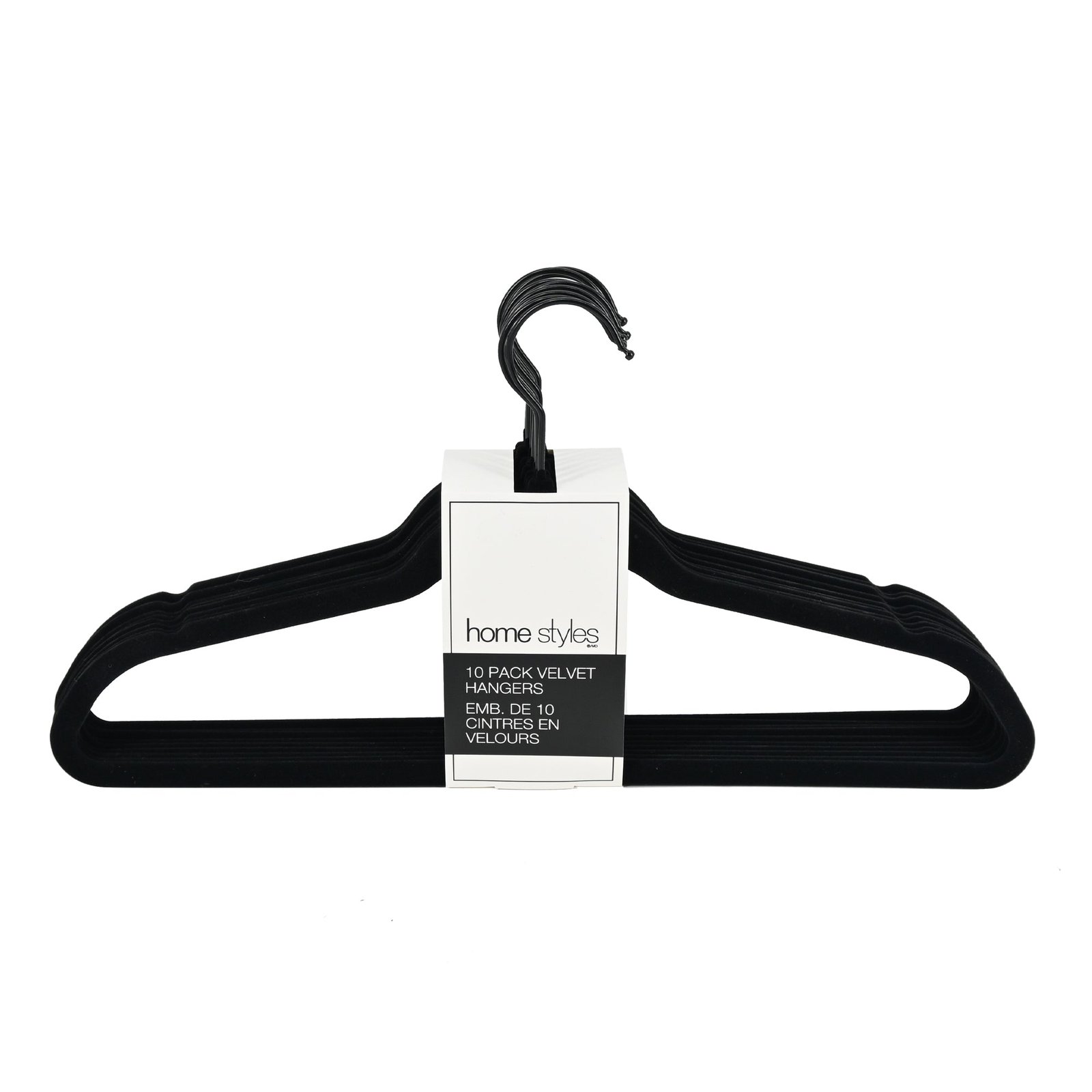 HomeStyles Velvet Hangers, Black, 10 Pack