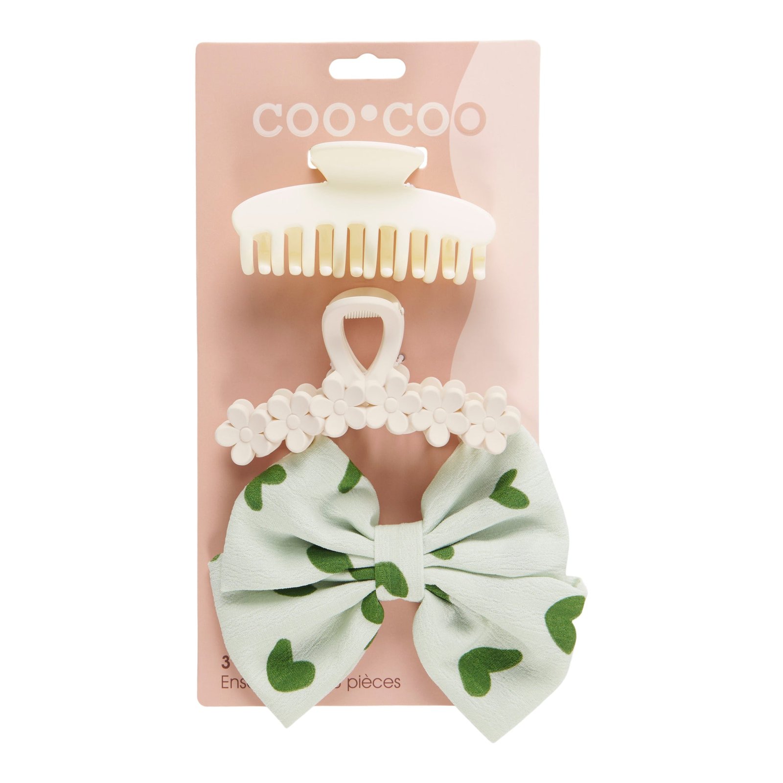 Coo Coo Flower Hair Claw Clip + Bow Set, 3-Piece