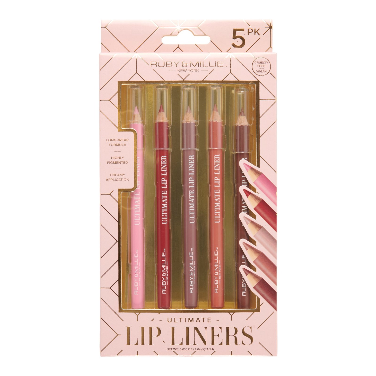Ruby & Millie Ultimate Lip Liners, 5-Pack