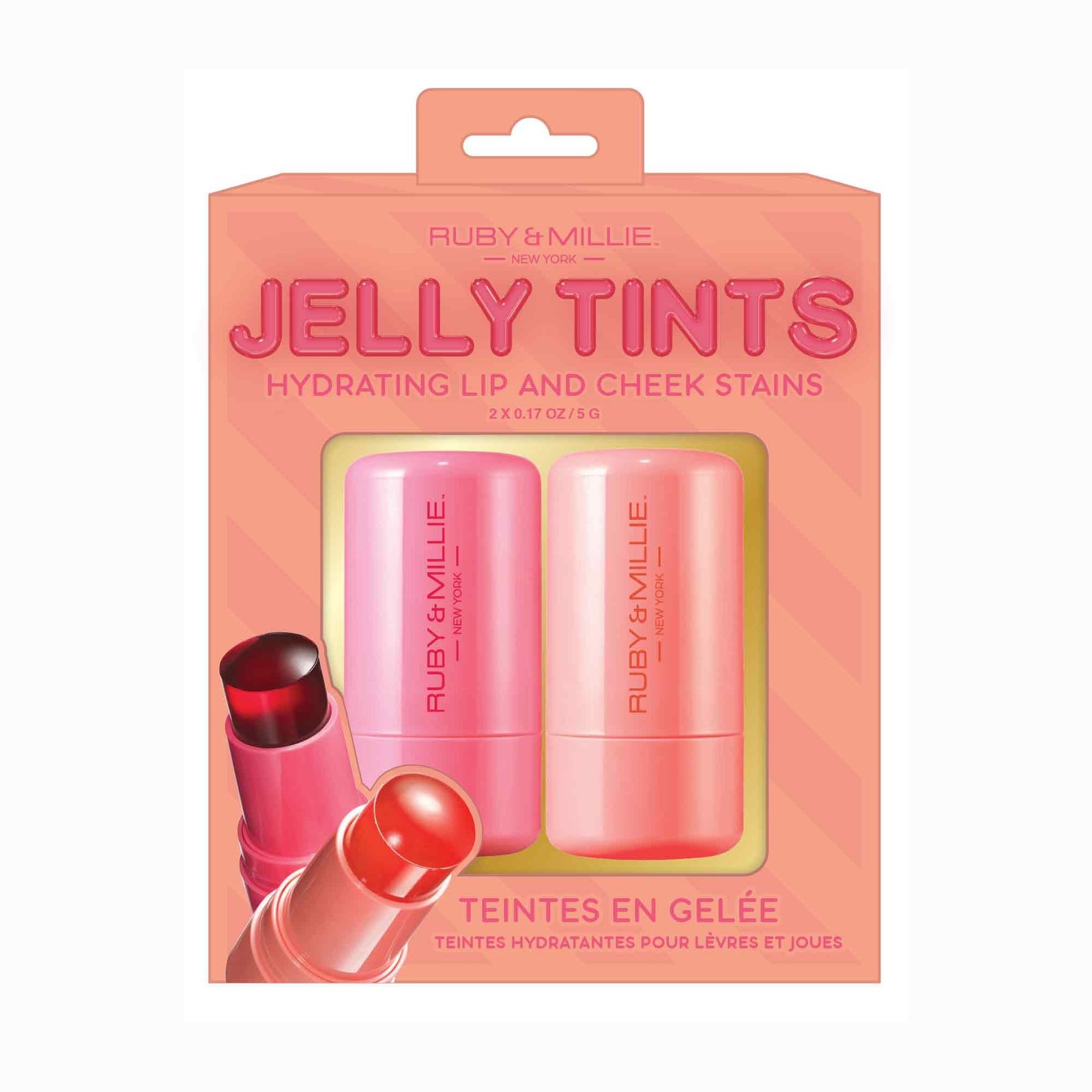 Ruby & Millie Jelly Tints Lip and Cheek Stains, Flame Bliss, 2-Pack