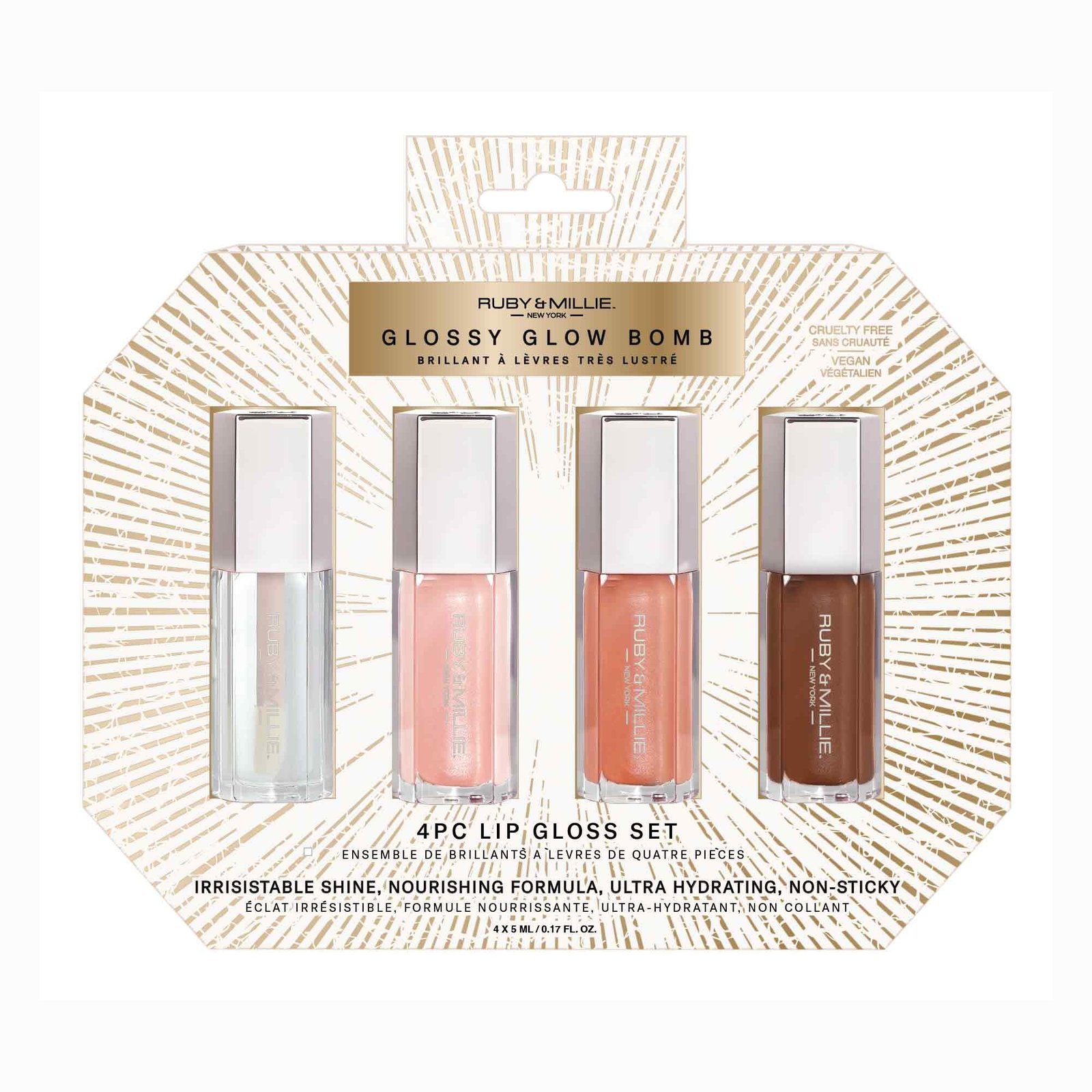 Ruby & Millie Glossy Glow Bomb Lip Gloss Set, 4-Pack