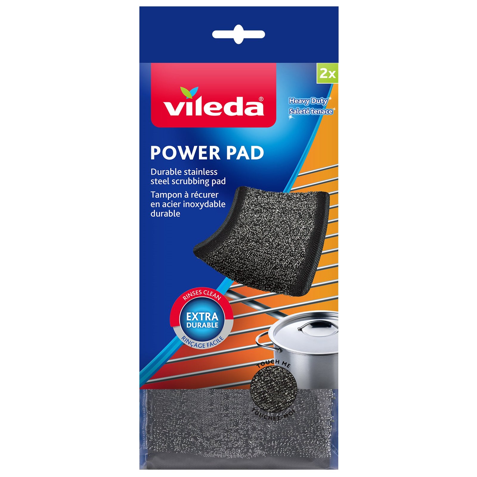 Vileda Power Pad Long-Lasting Stainless Steel Scrubbing Pad