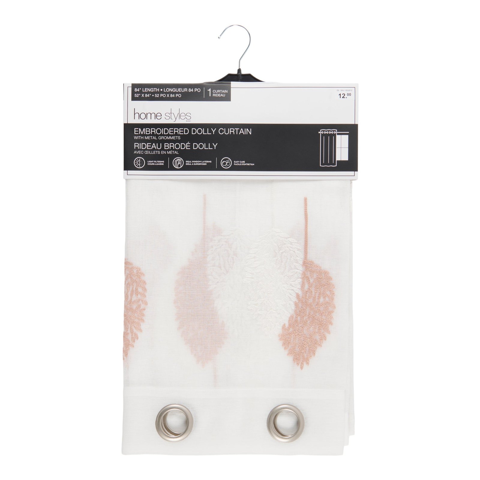 HomeStyles Embroidered Dolly Curtain with Grommets, 54-in x 84-in.