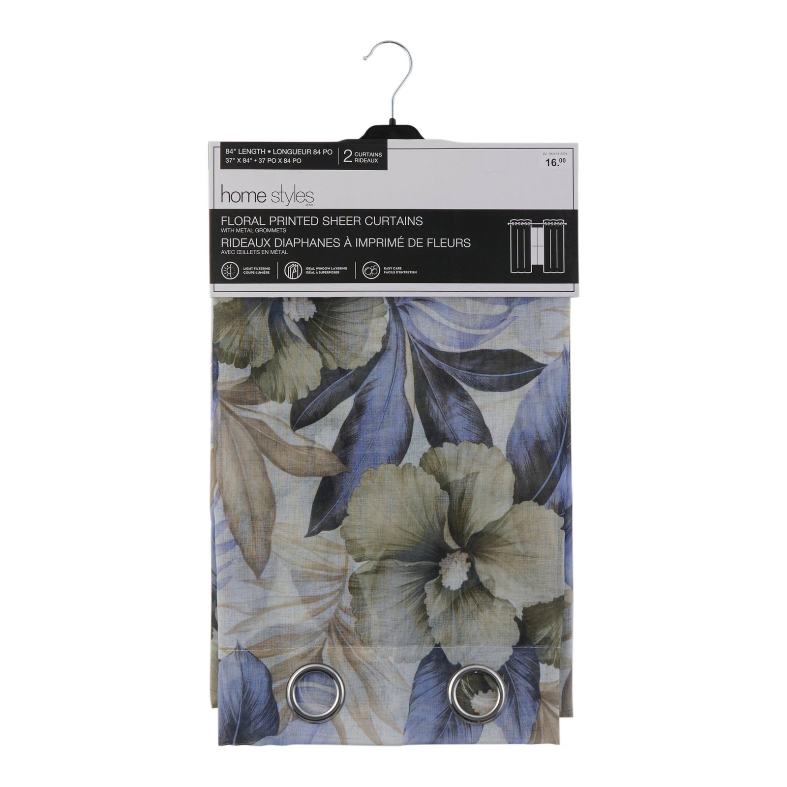 HomeStyles Floral Curtain, 37-in x 84-in, 2 Pack