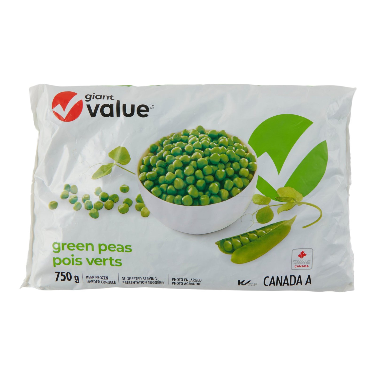 Giant Value Frozen Peas, 750 g