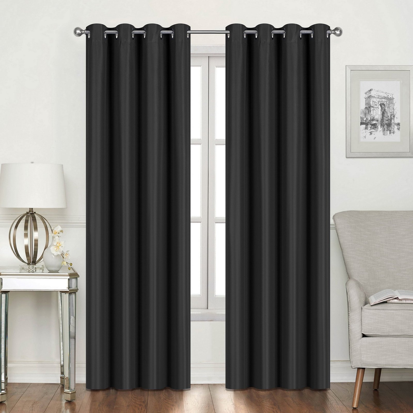 Room Darkening Faux Silk Curtain with Grommets, 52-in x 84-in.