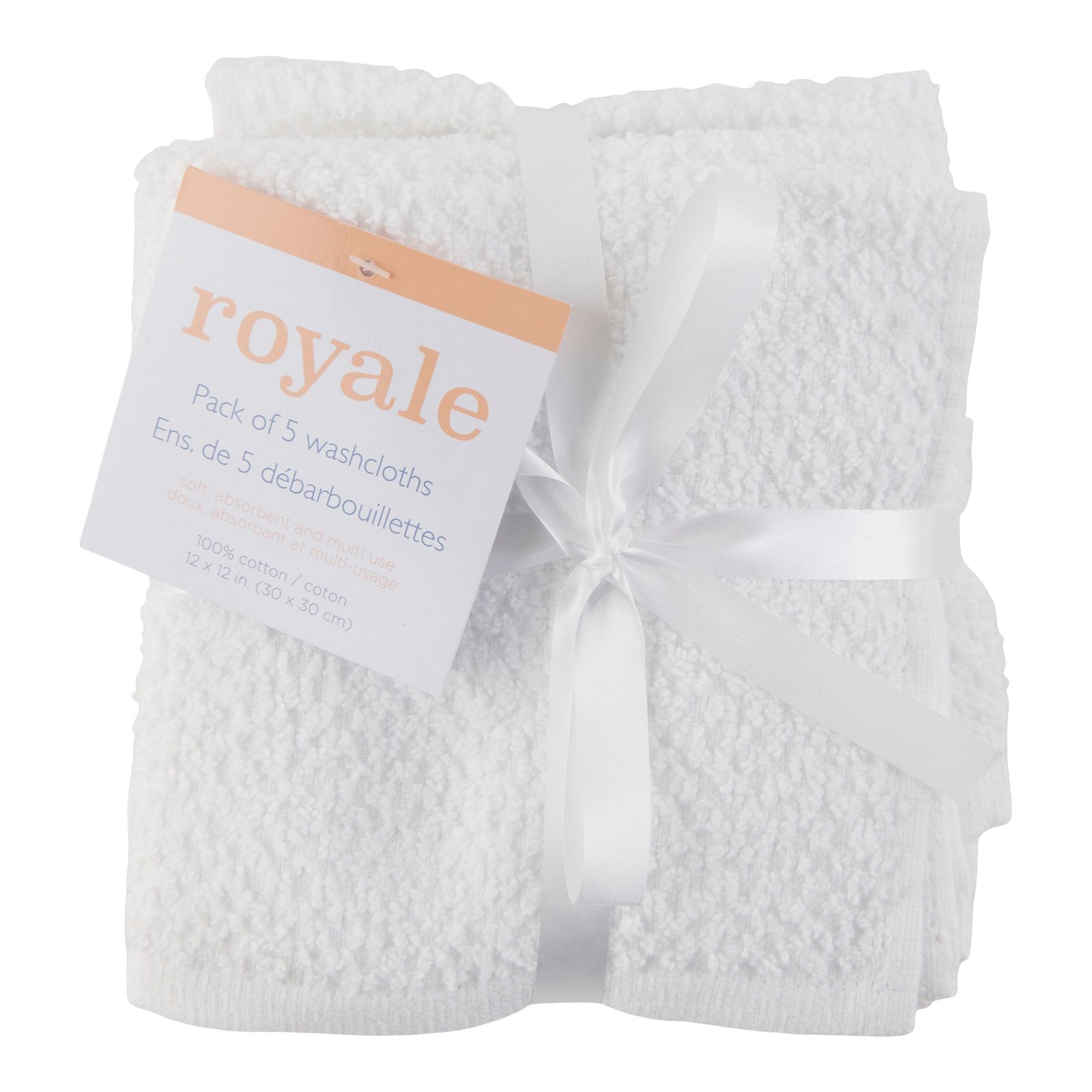 Solid Facecloths, 12-in x 12-in, 5 Pack