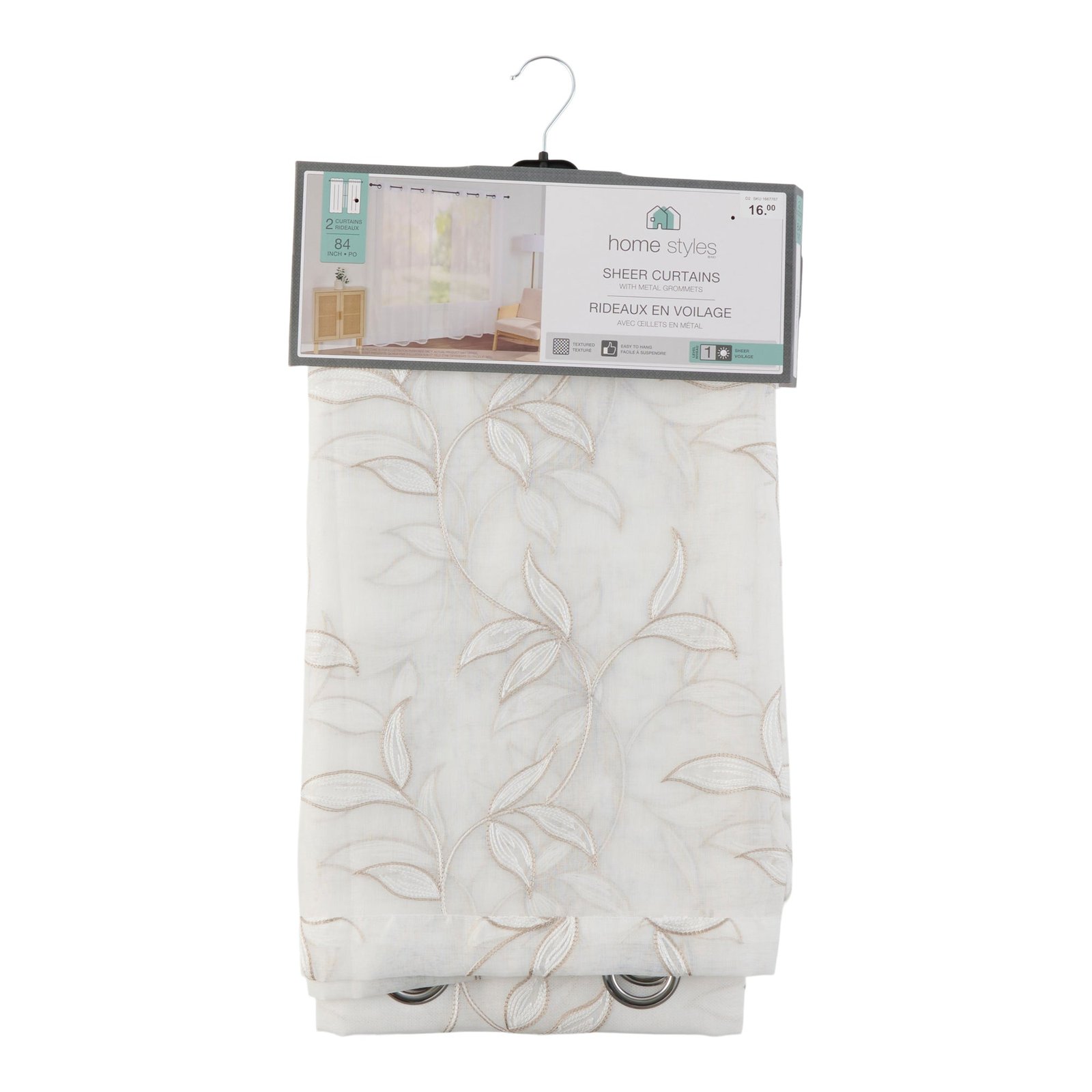 HomeStyles Embroidered Dolly Curtains, 37-in x 84-in, 2 Pack