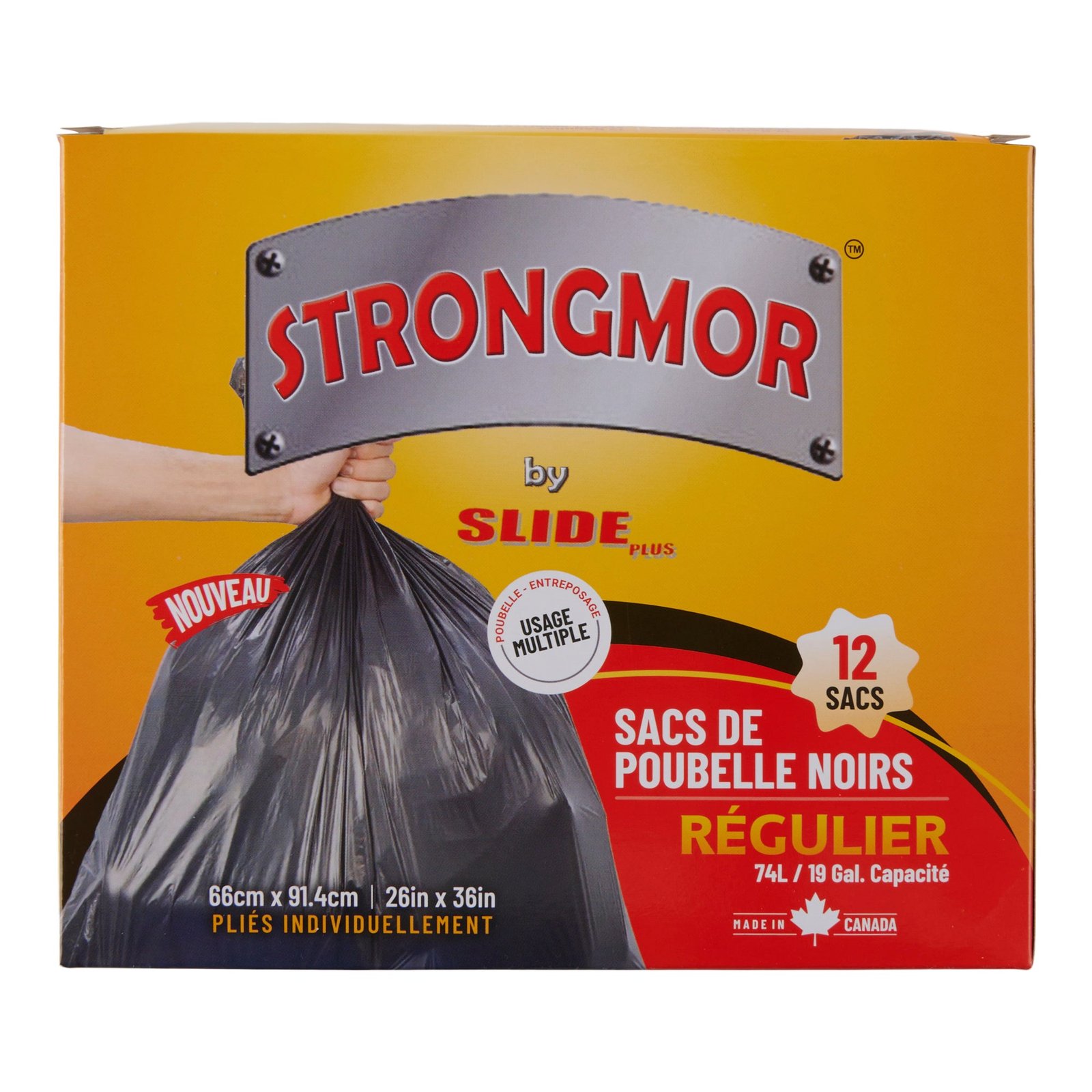 Strongmor Regular Black Garbage Bags, 74-L, 12-Pack