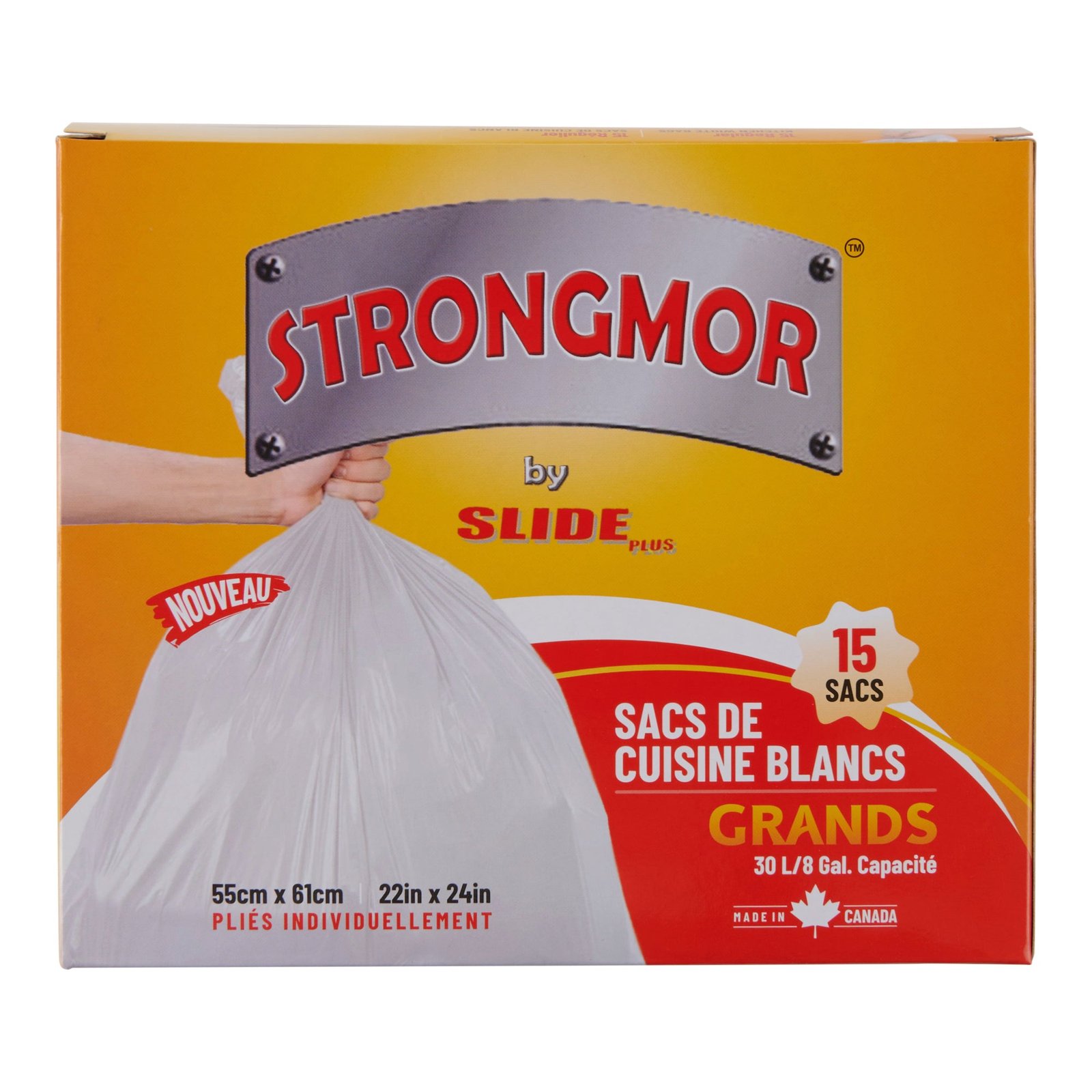 Strongmor Large White Kitchen Bags, 30-L, 15-Pack