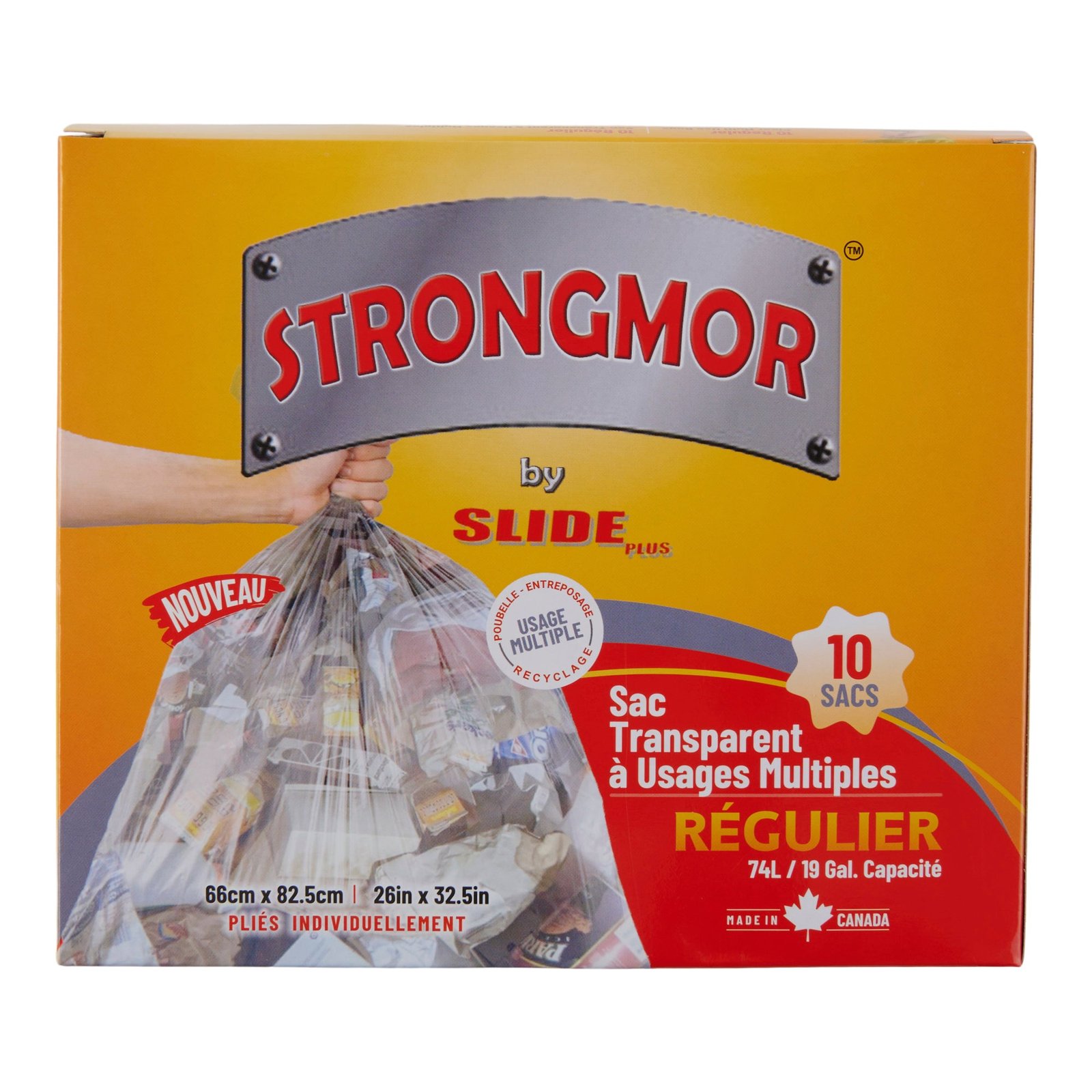 Strongmor Regular Clear Multi-Use Bags, 74-L, 10-Pack