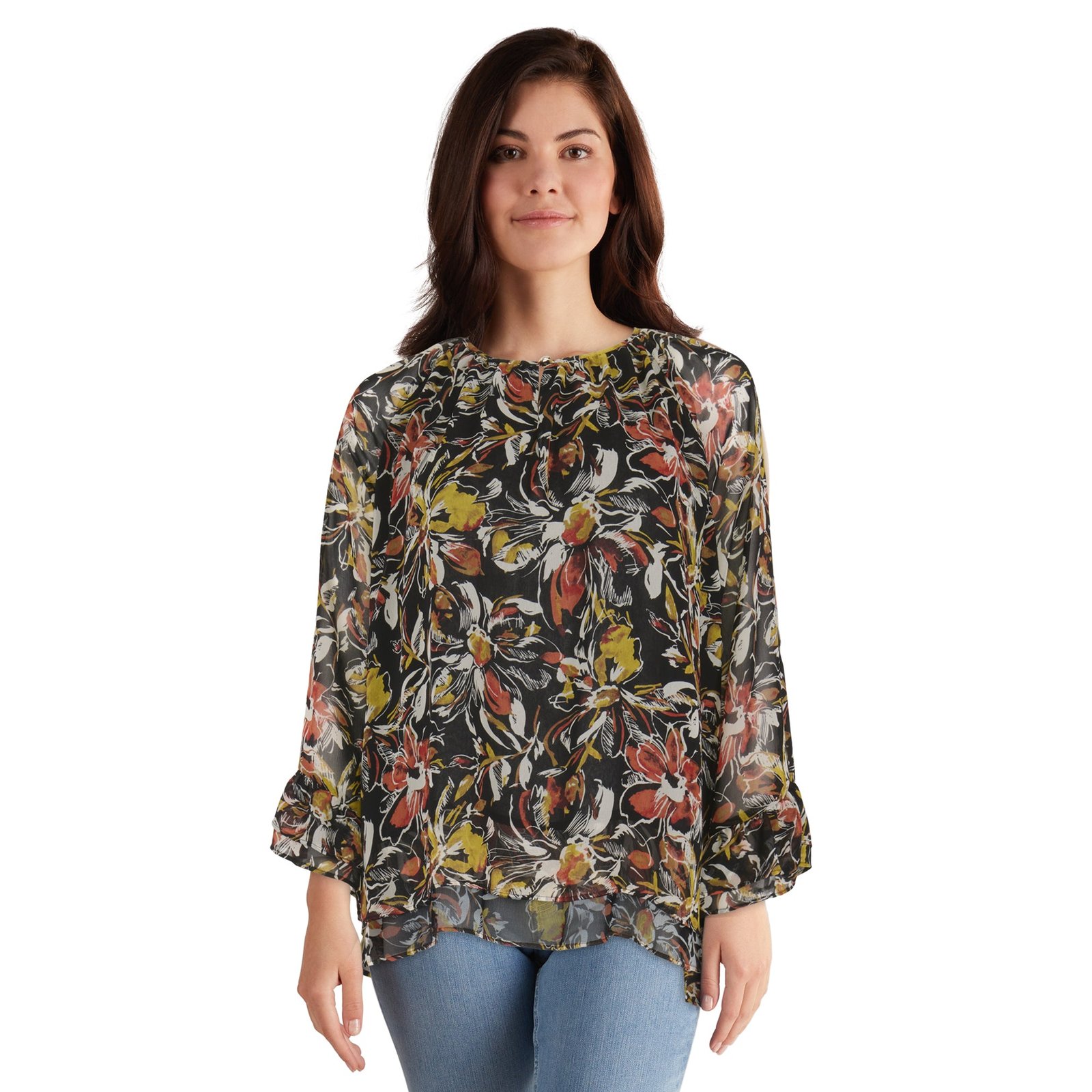 Classic Editions Women's Printed Double Layer Blouse
