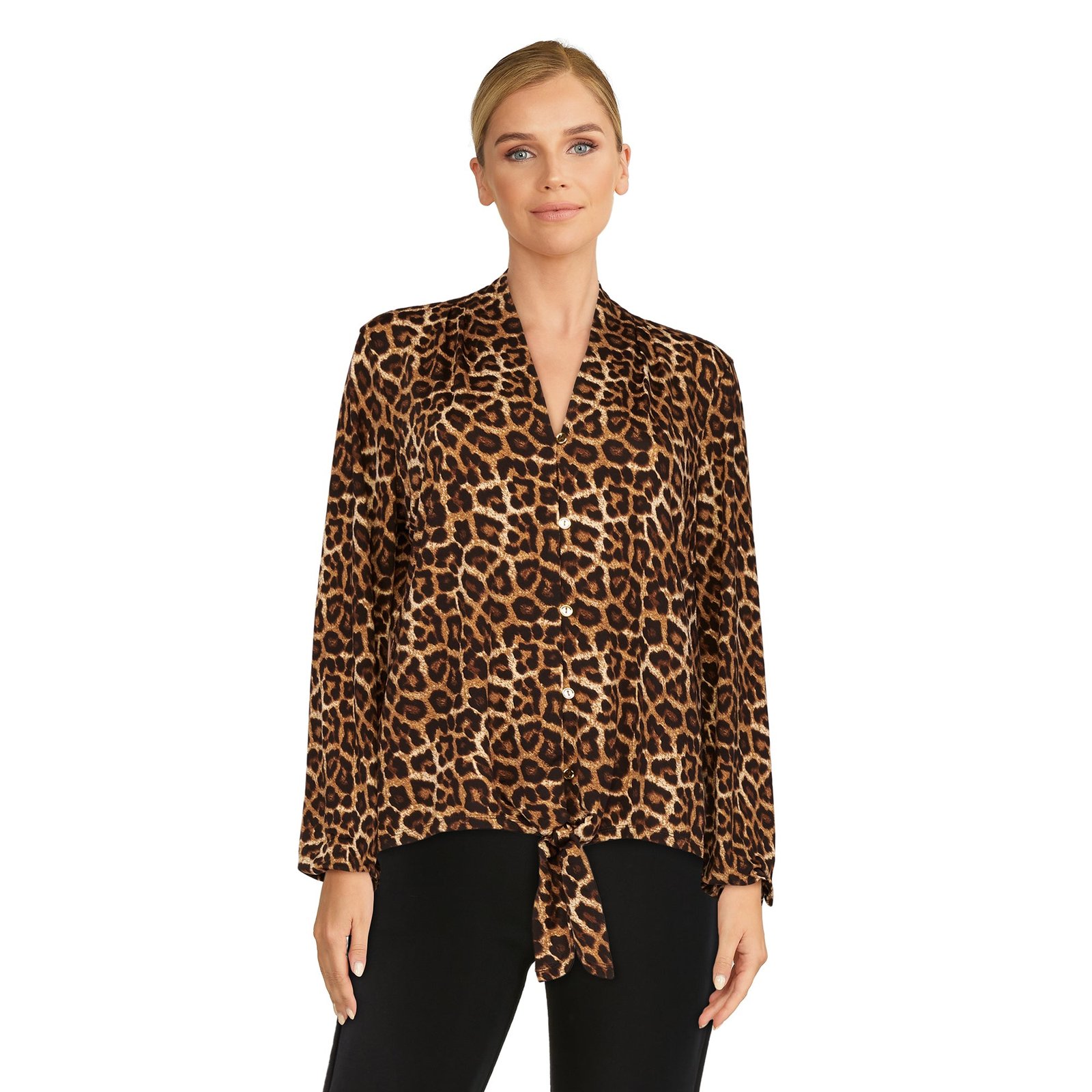lily morgan Women's Printed Tie Front Top