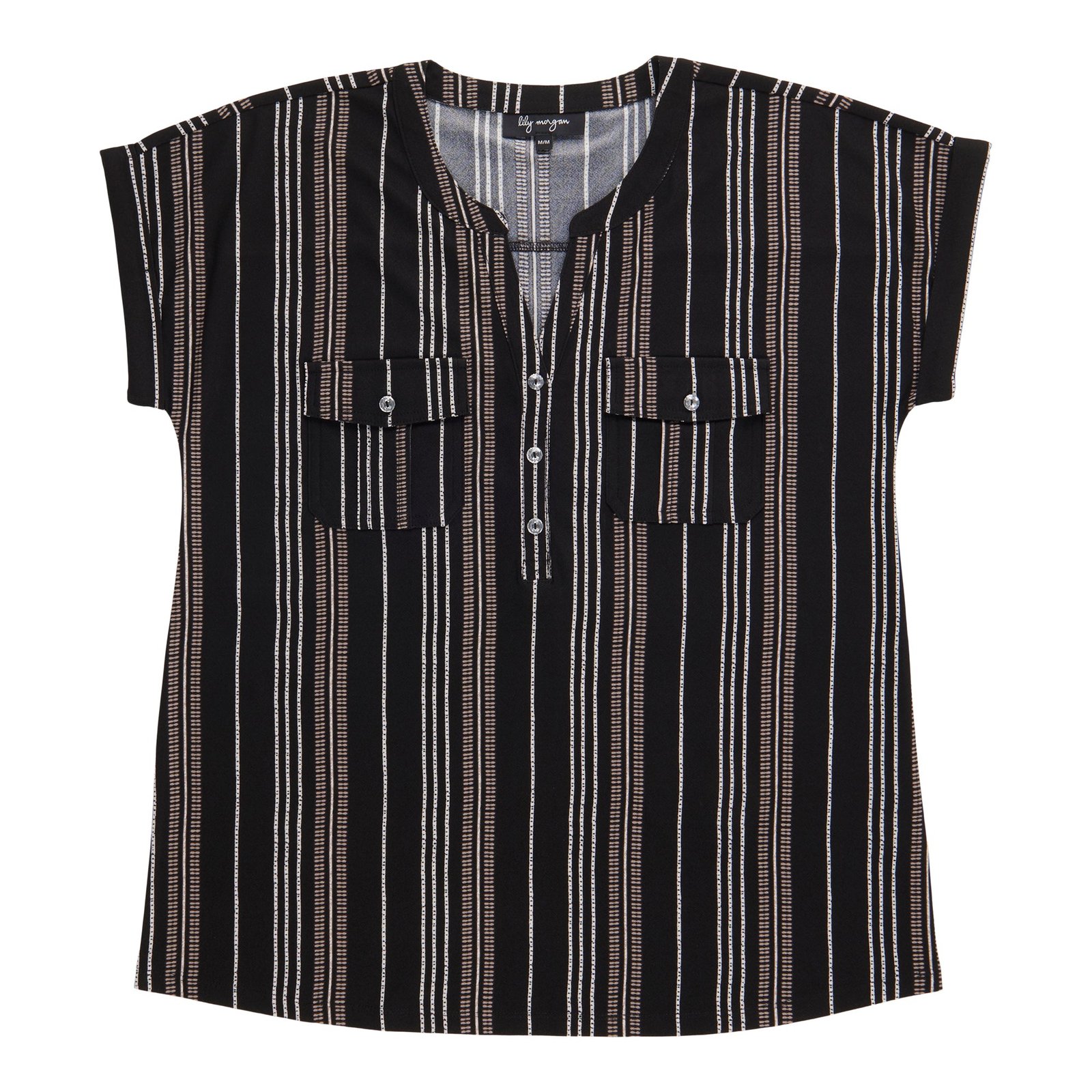 lily morgan Women's Printed Top with Pleated Pockets