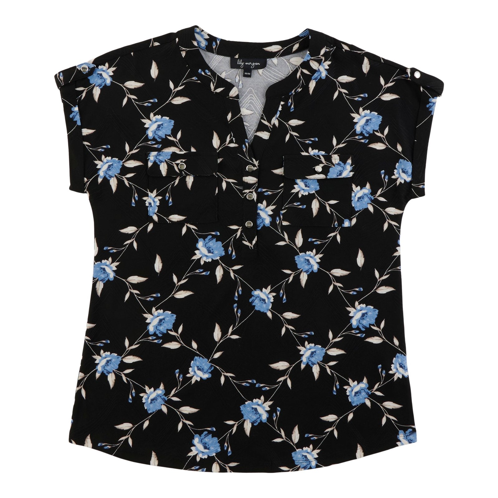 lily morgan Women's Printed Top with Dual Chest Pockets