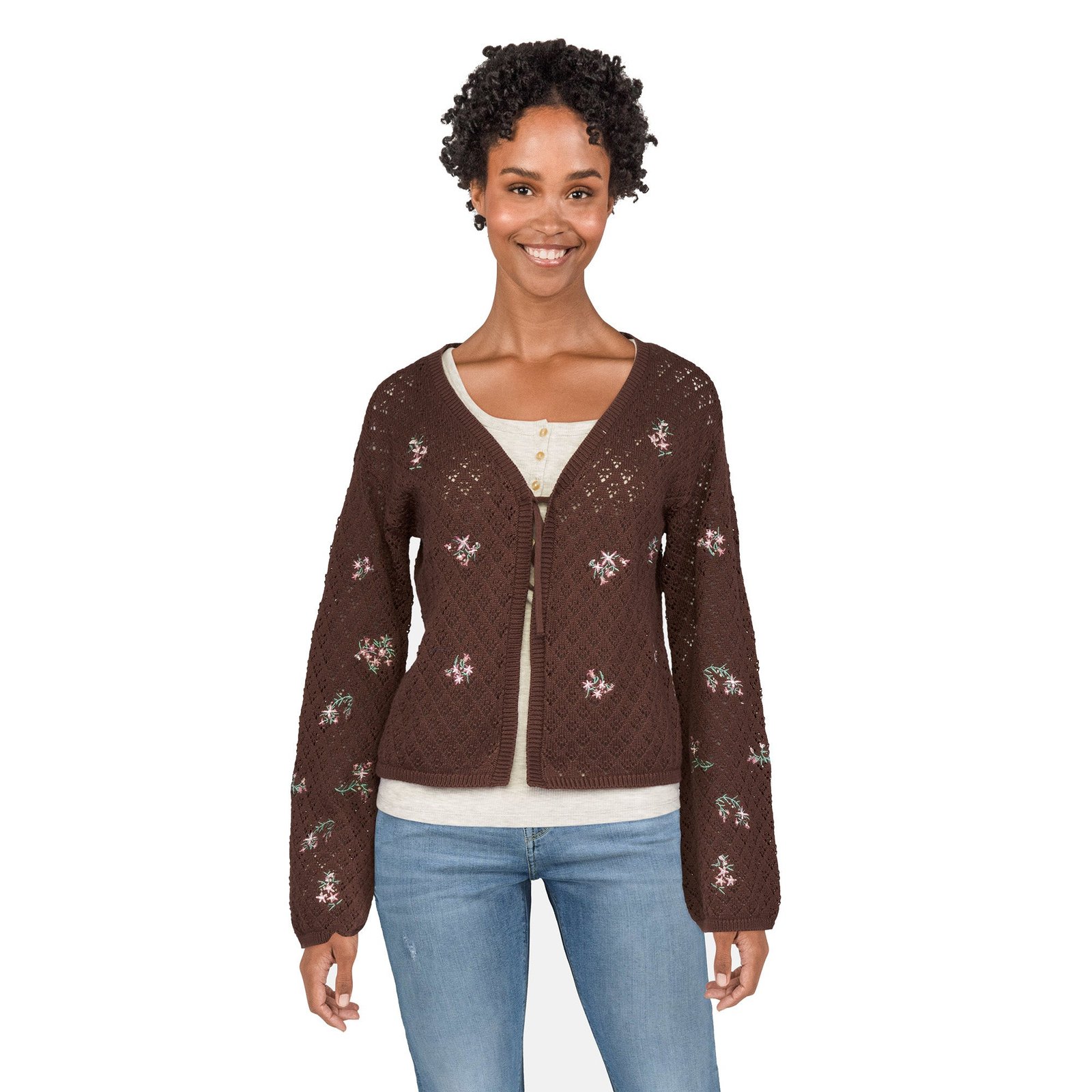 mySTYLE Women's Floral Crochet Cardigan