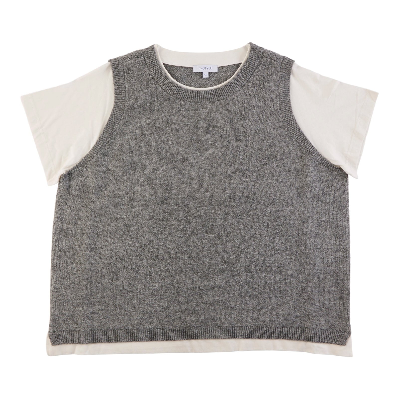 mySTYLE Women's Plus Short Sleeve Two-Fer Sweater Vest