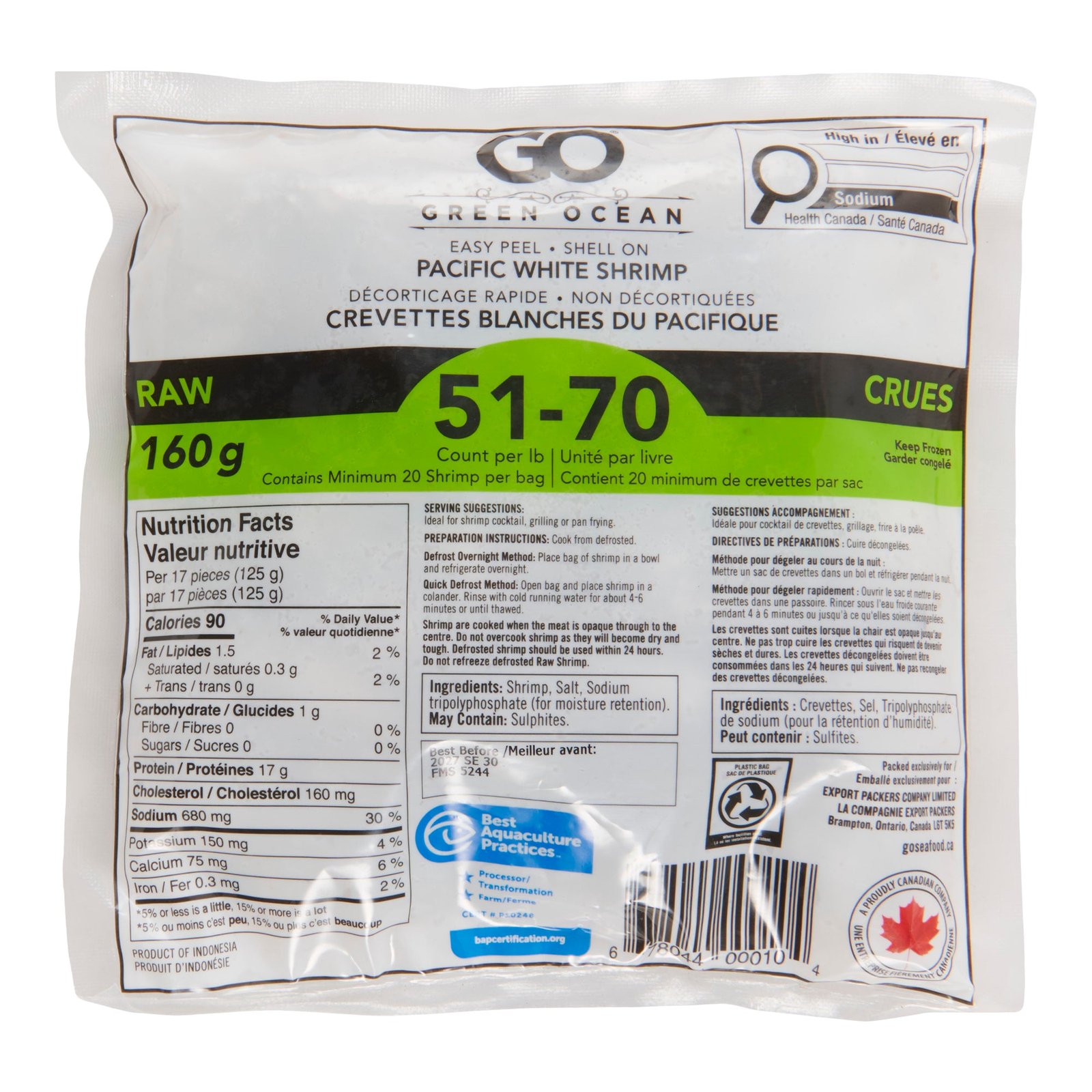 Green Ocean Easy Peel Pacific Shrimp, 160 g