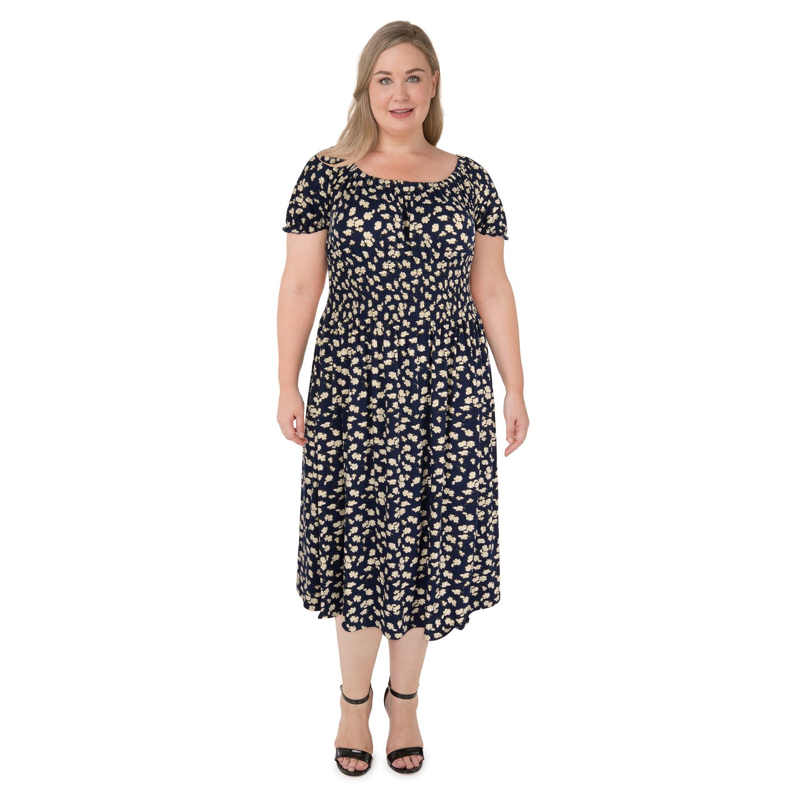 lily morgan Women's Plus Smocked Midi Dress