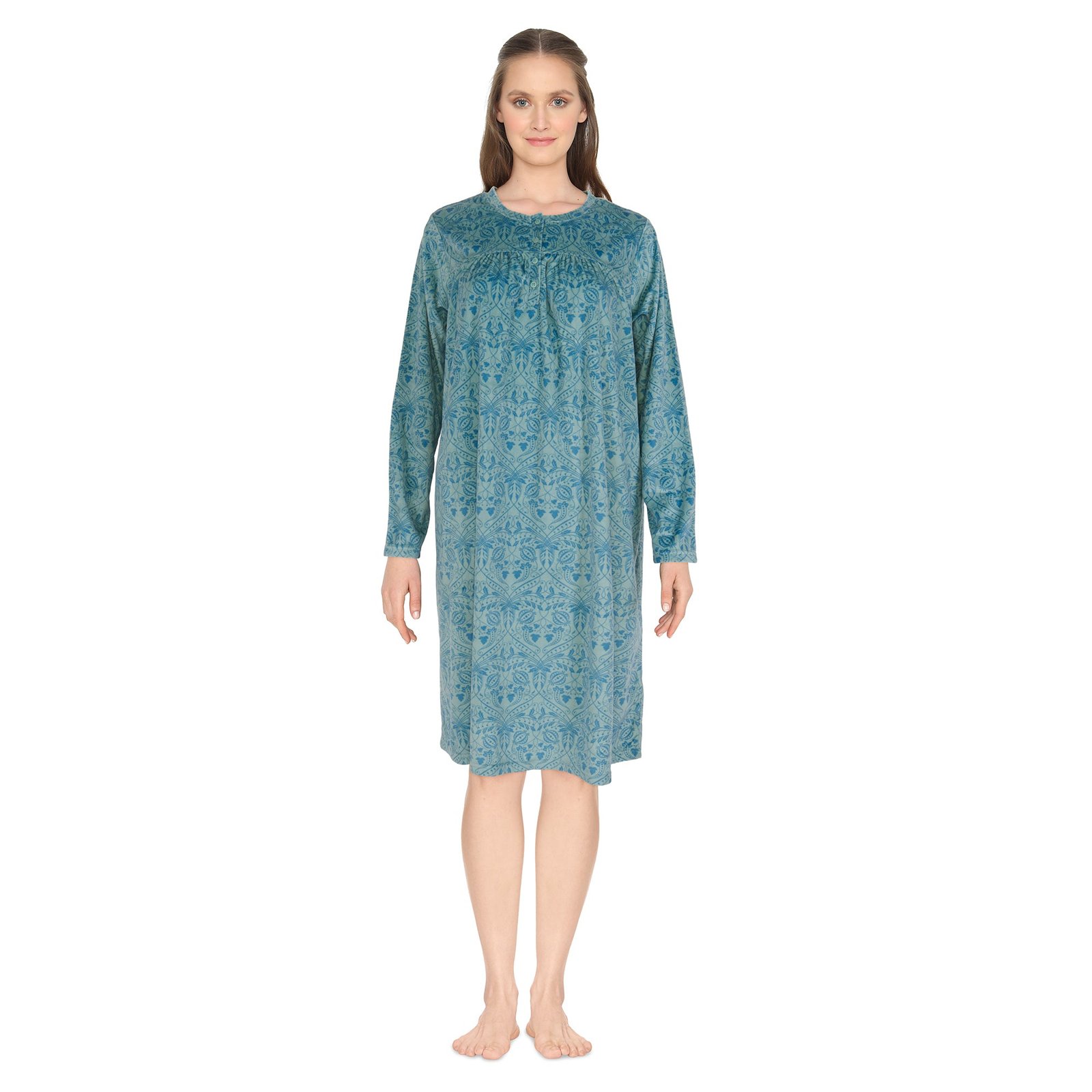 Carisma Women's Full-Length Velour Henley Nightgown
