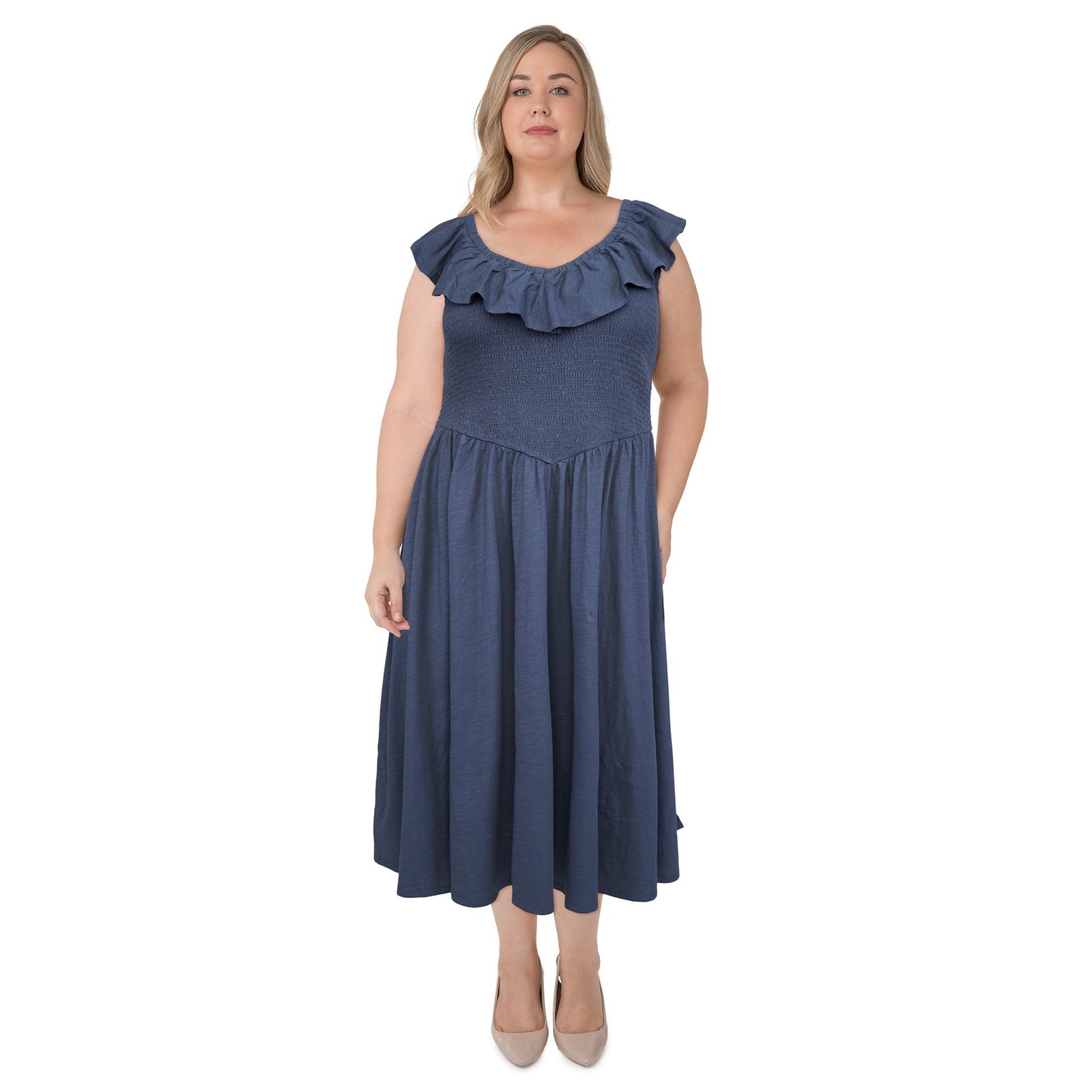 mySTYLE Women's Plus Smocked Midi Dress