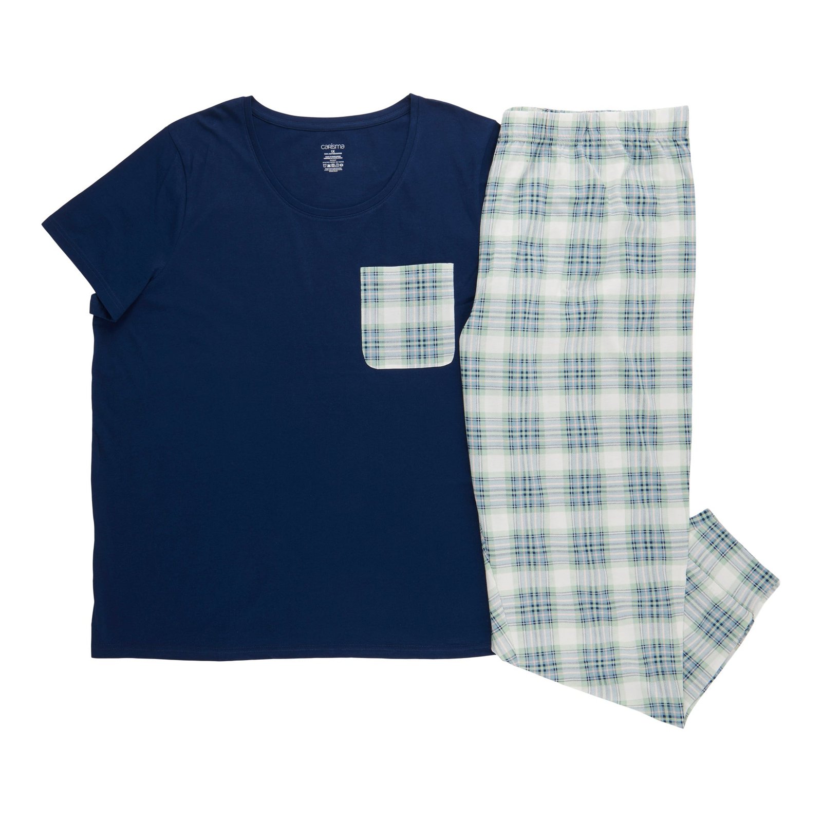 Carisma Women's Plus Short Sleeve Cotton Jogger PJ Set, 2-Piece