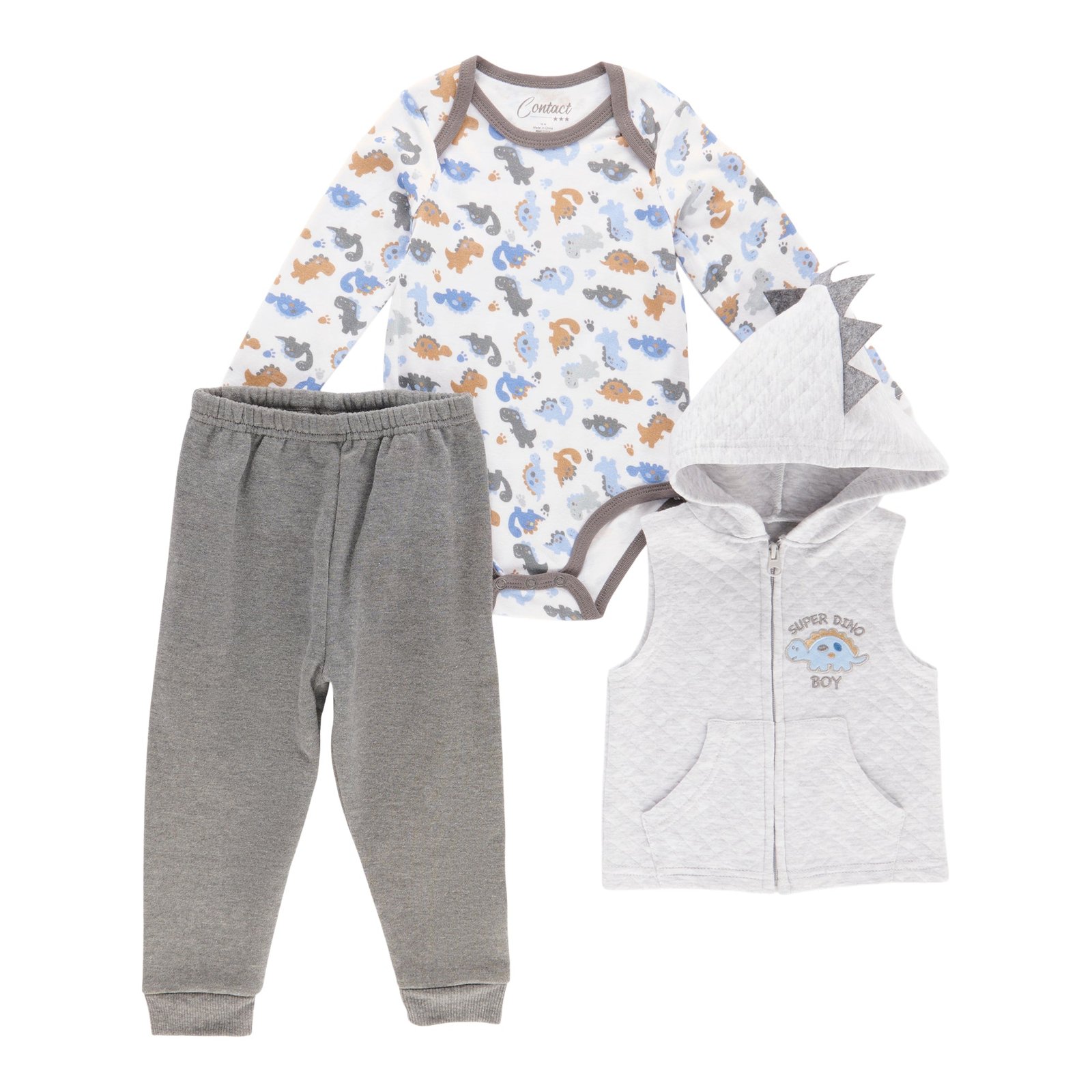 Infant Unisex Printed Hooded Vest Set, 3-Piece, 12-24 Month