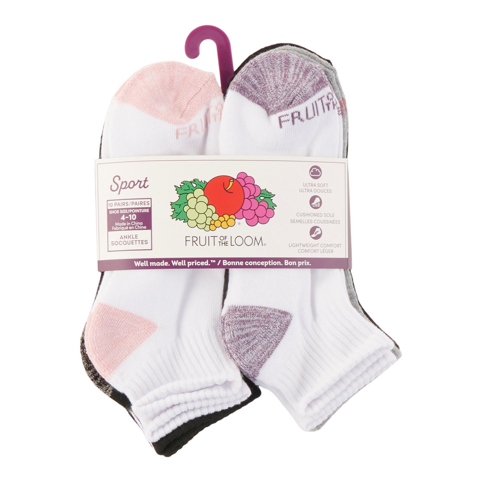 Fruit of the Loom Women's Sport Socks, 10-Pack, Assorted