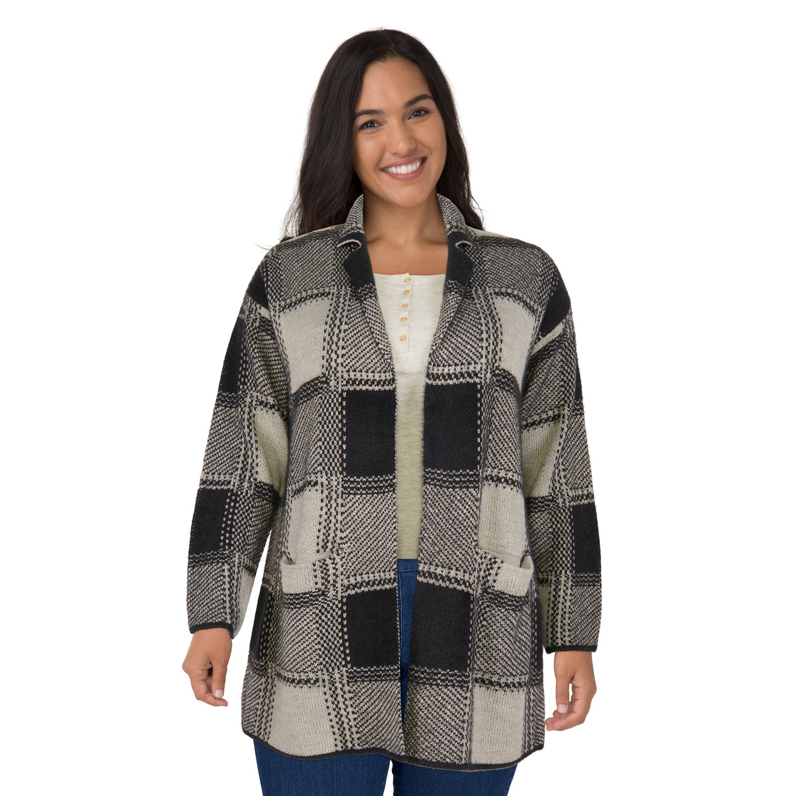 lily morgan Women’s Plus Plaid Feather Cardigan