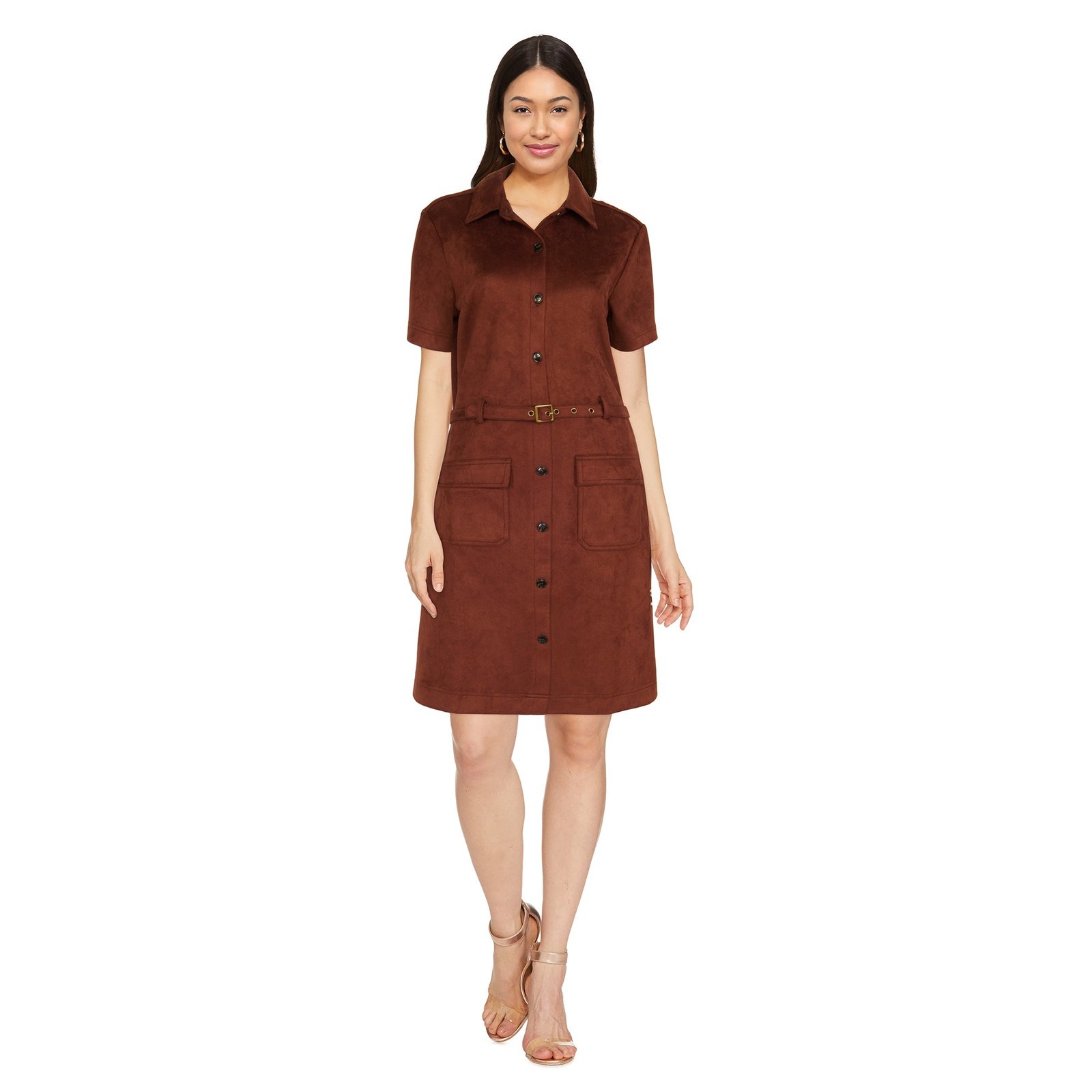 mySTYLE Women's Faux Suede Belted Dress